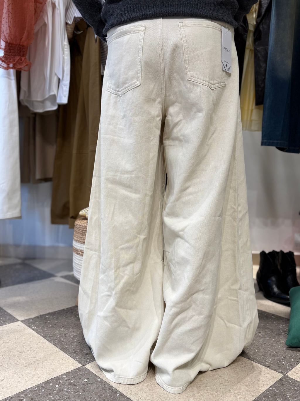 Denim vita media lunghezza piena panna