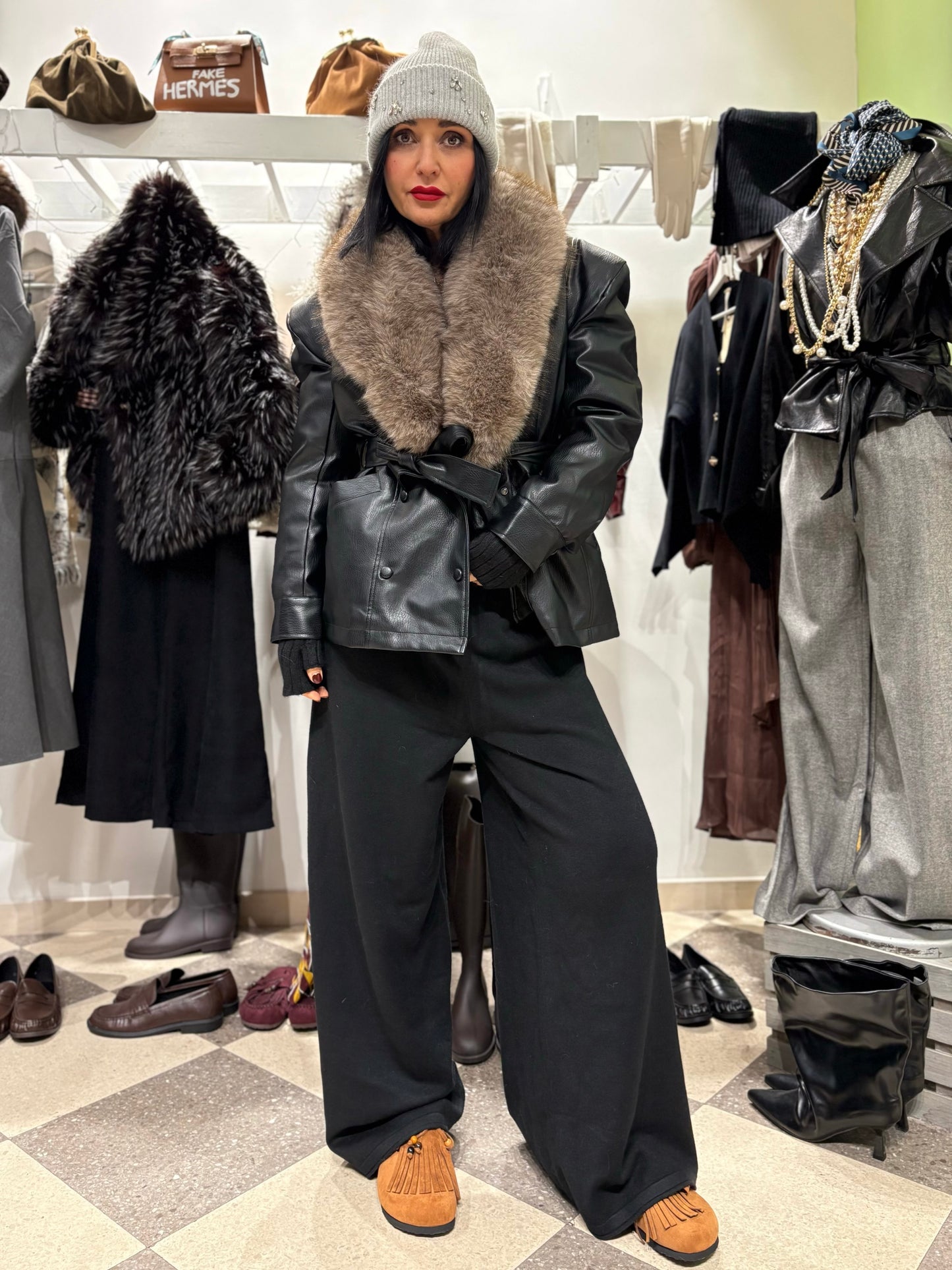 Giacca imbottita con collo in eco fur