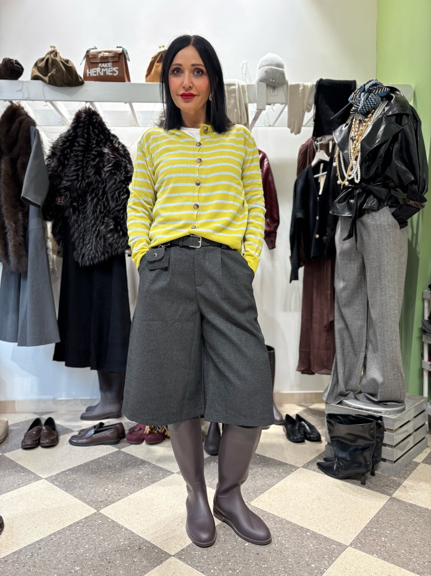 Cardigan in misto cashmere thin stripes