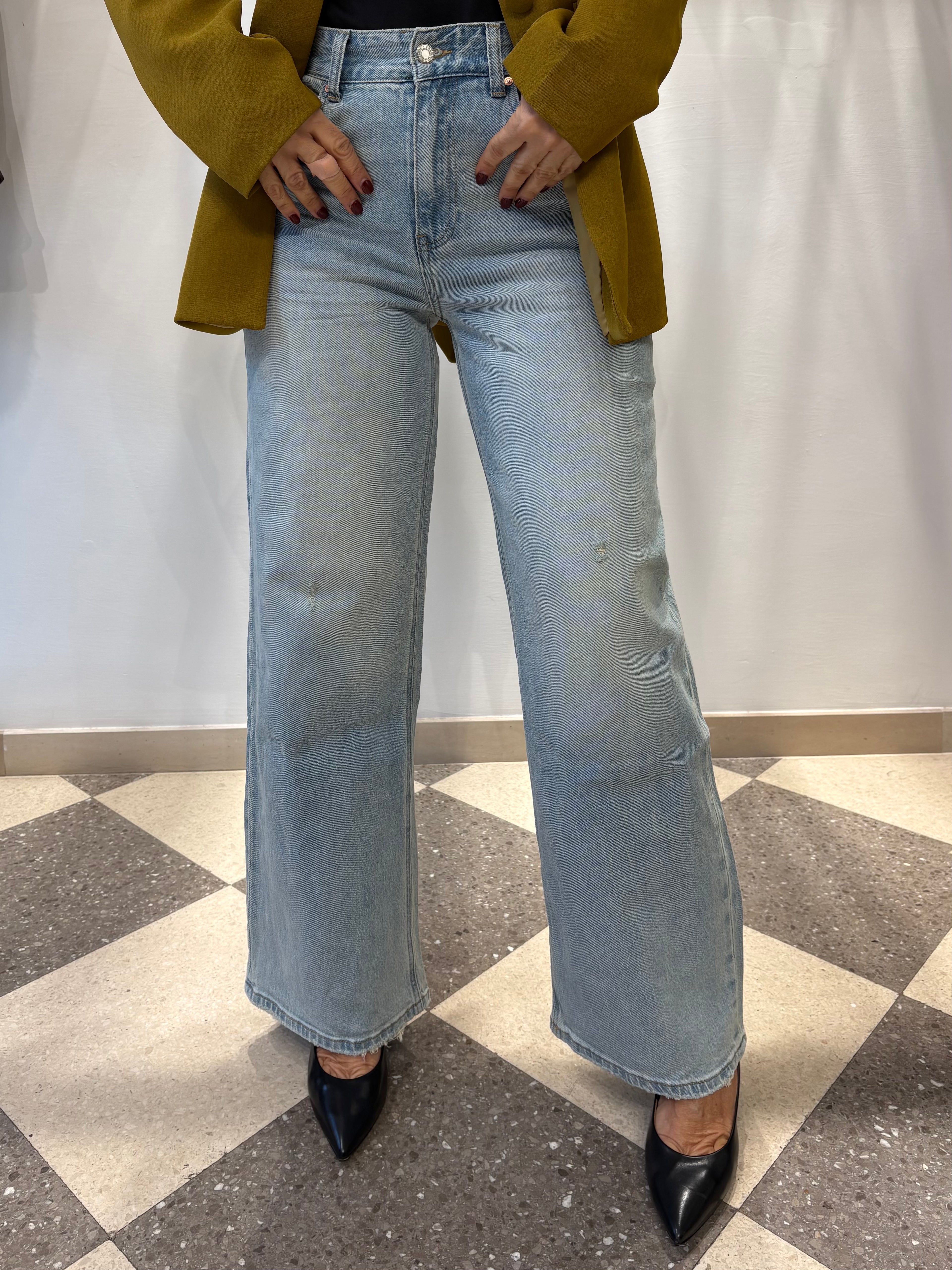 Denim straight leg vita alta