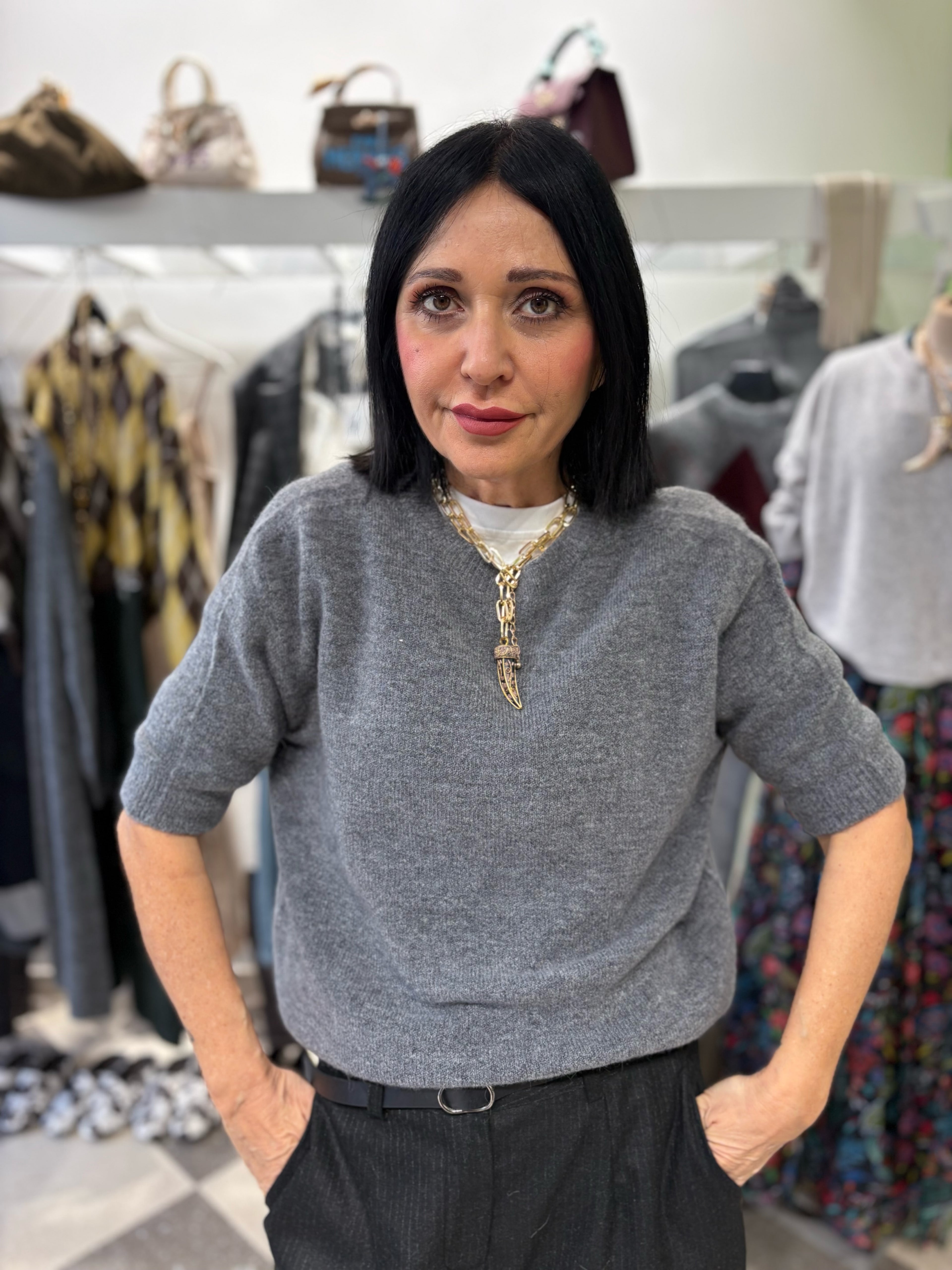 Maglia in misto alpaca con manica a 3/4