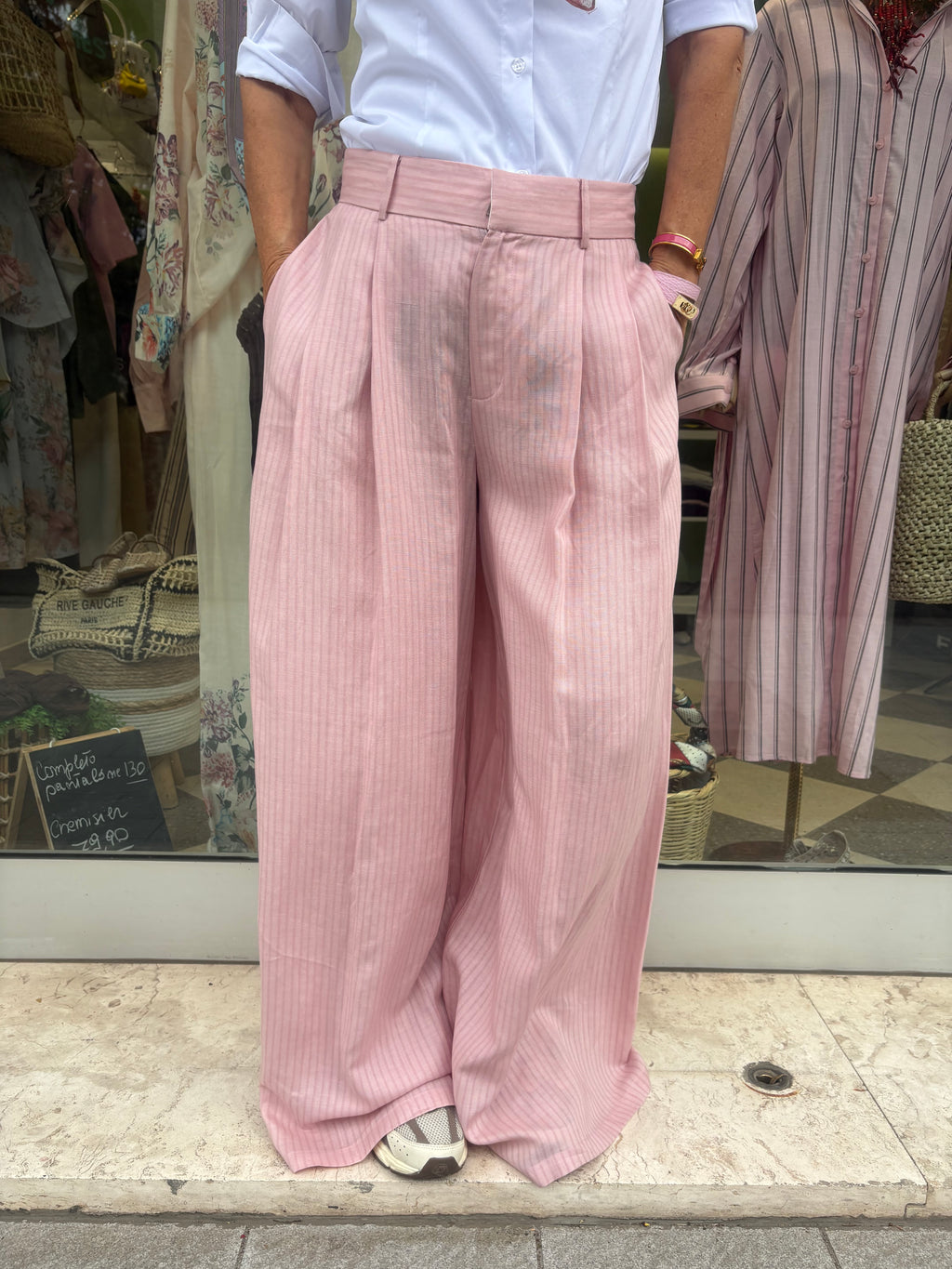 Pantalone palazzo gessato - Rosa