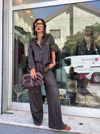 Pantalone in ecopelle intrecciata