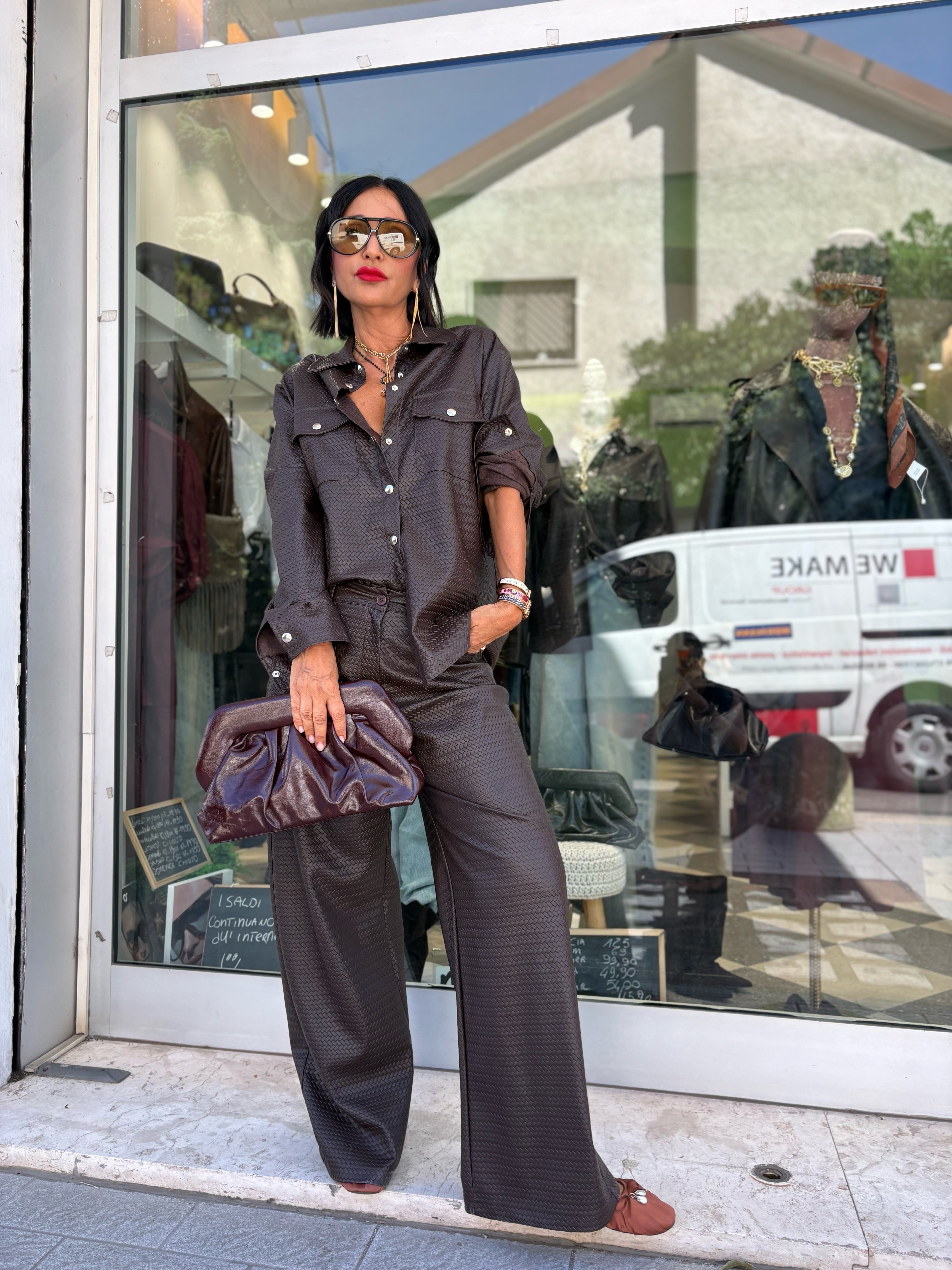 Pantalone in ecopelle intrecciata