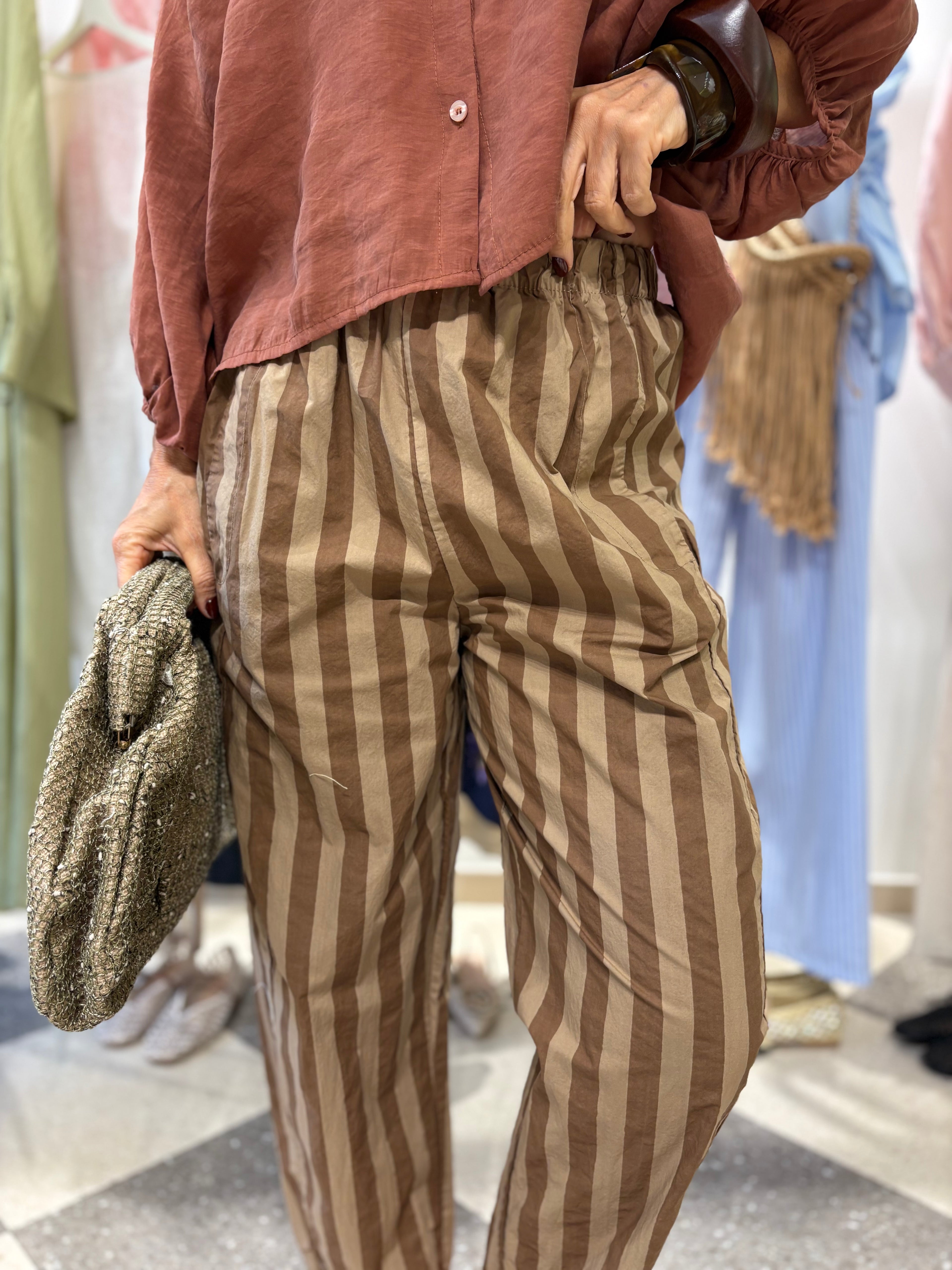 Pantalone gamba dritta - riga marrone