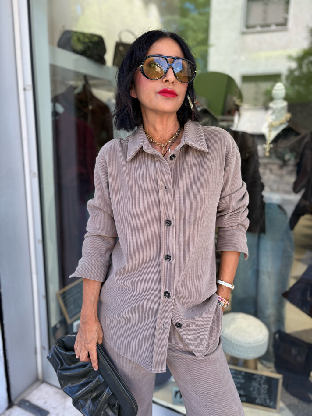 Camicia oversize in velluto a coste