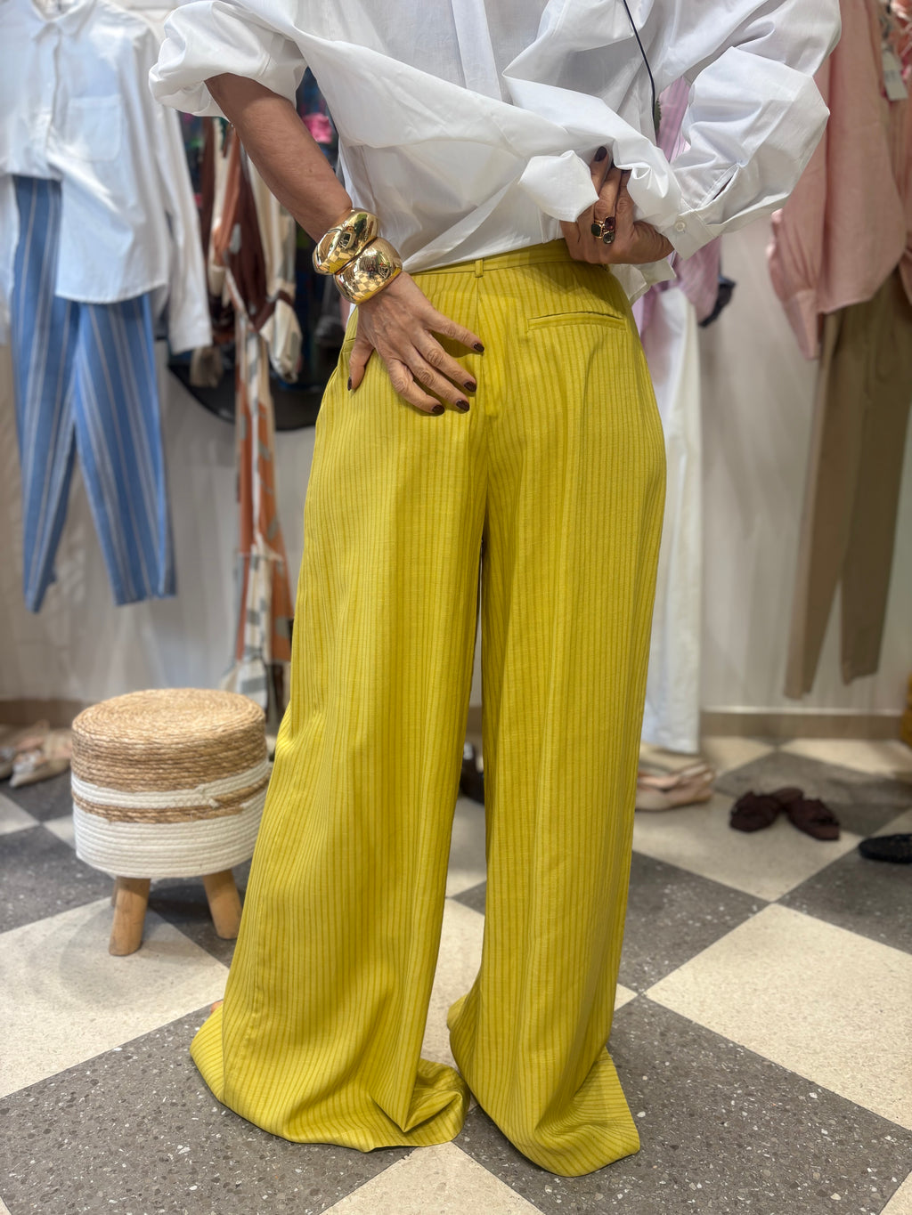 Pantalone gessato a palazzo - Senape