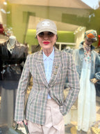 Blazer sagomato stampa scozzese verde salvia