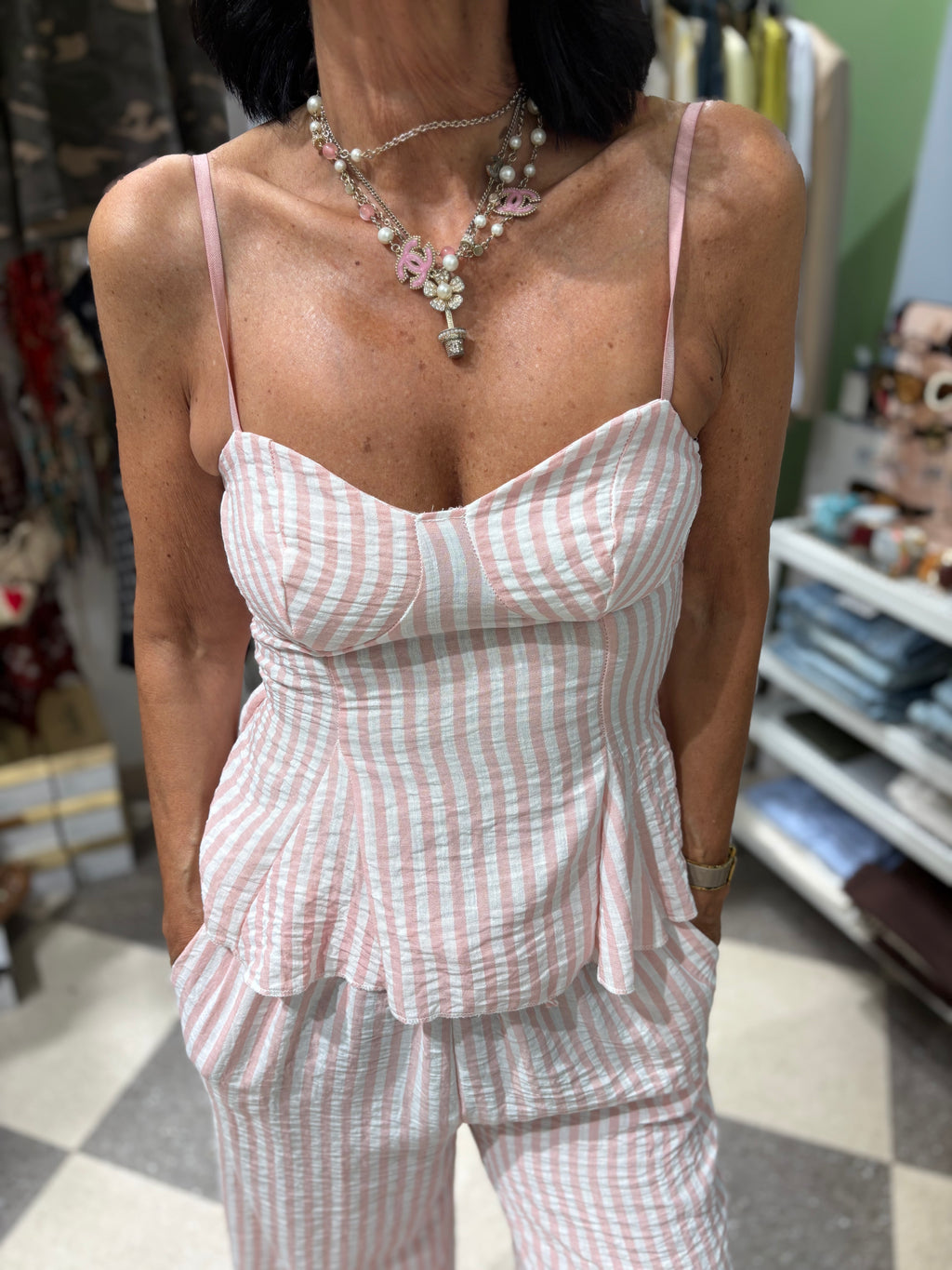 Coordinato top e pantalone a righe
