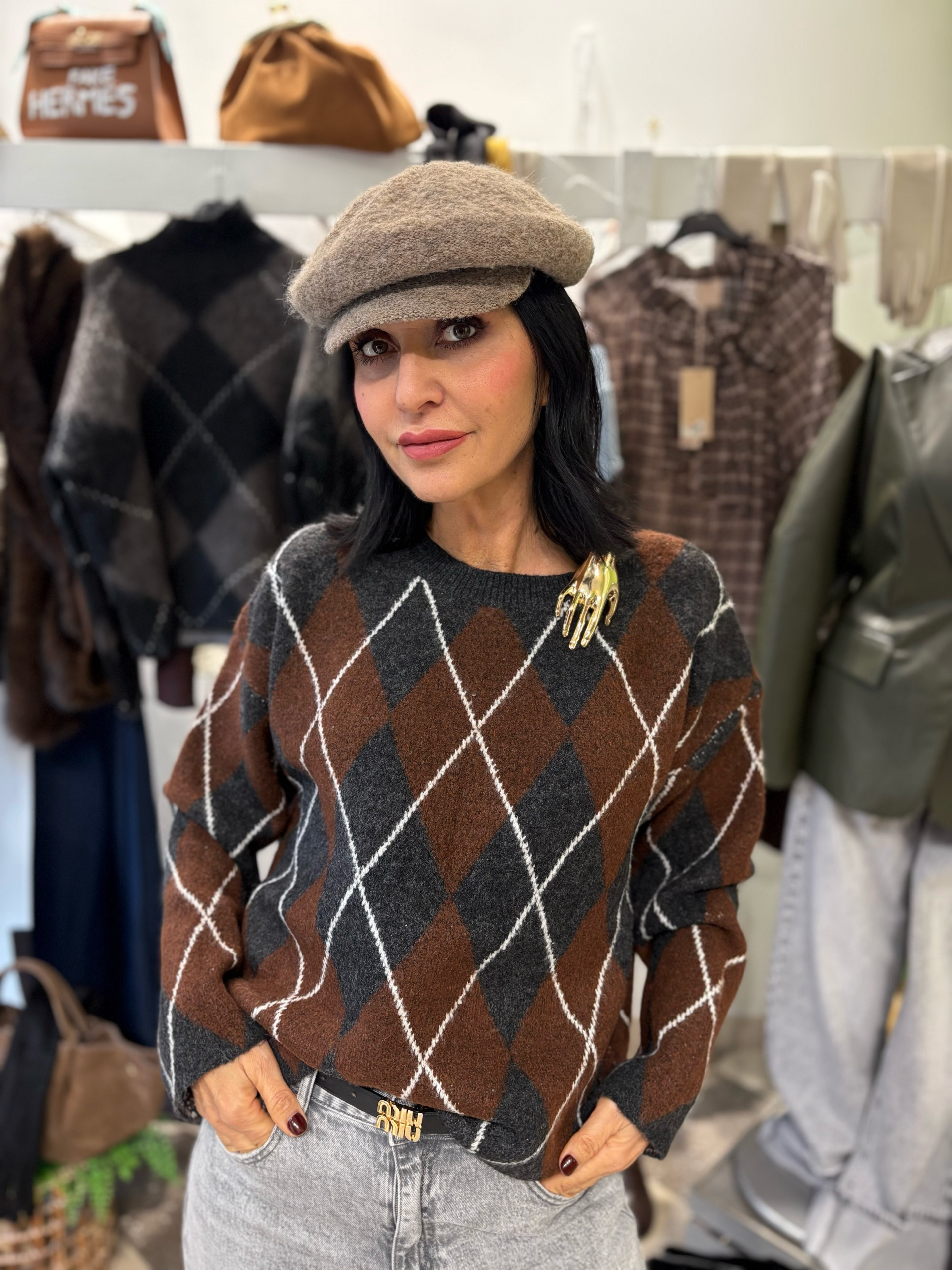 Maglione girocollo struttura rombi