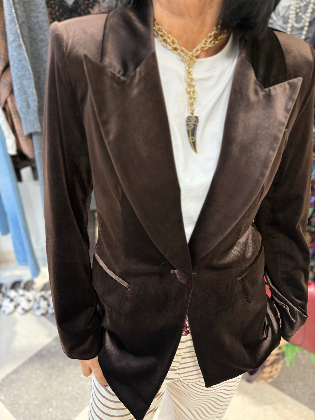 Blazer velluto cioccolato fit regolare
