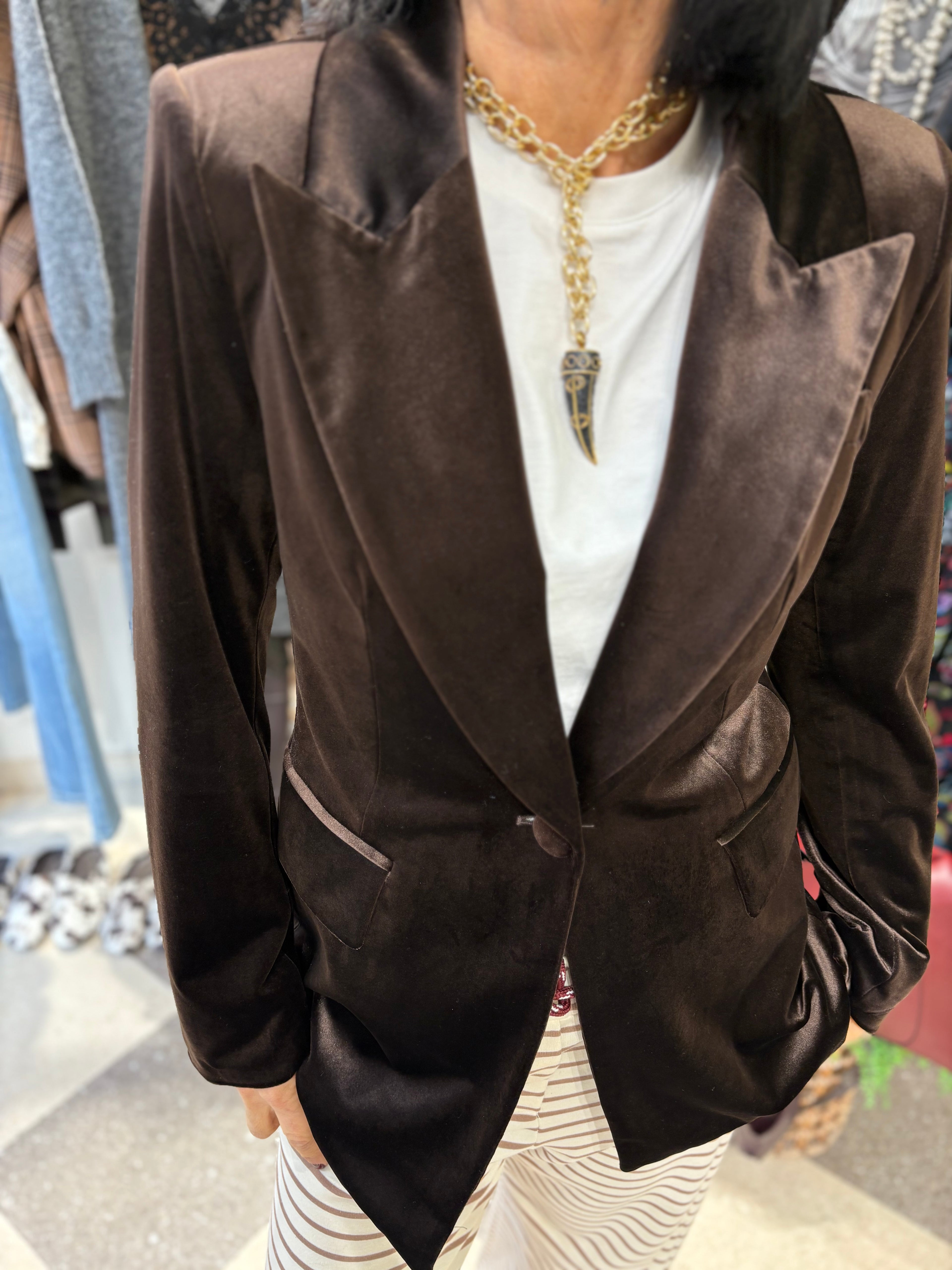 Blazer velluto cioccolato fit regolare