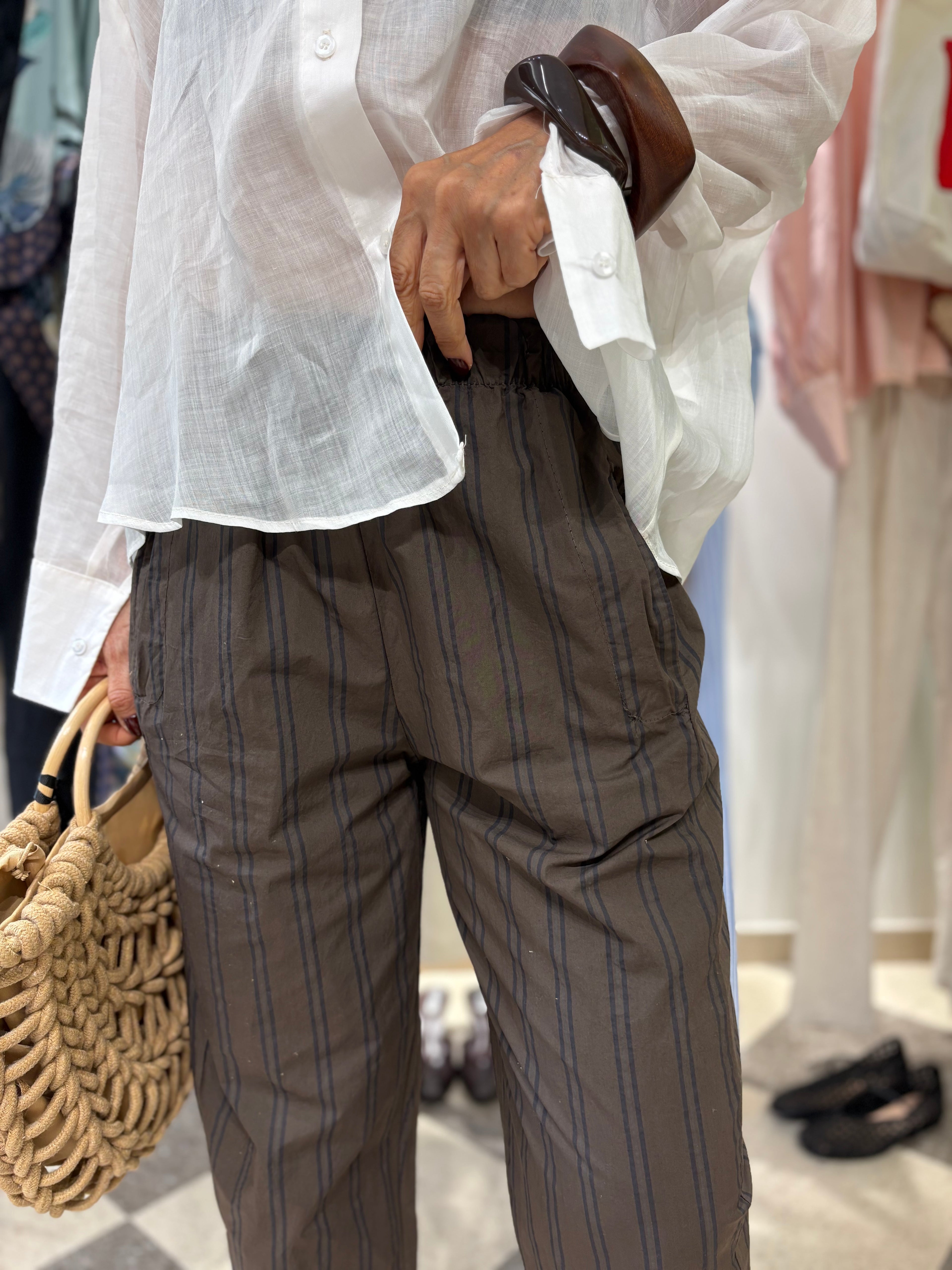 Pantalone gamba dritta- riga blu