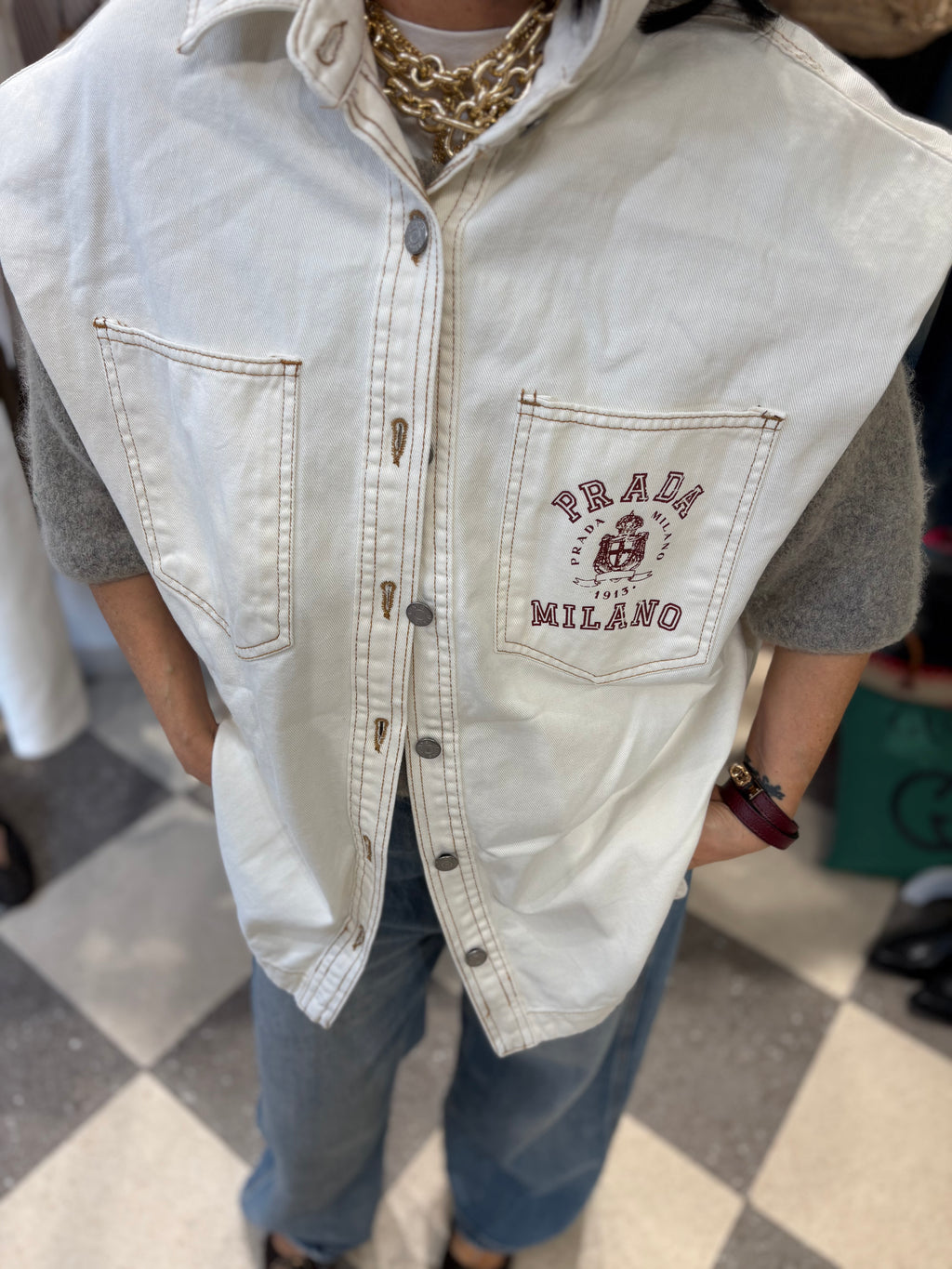 Gilet white denim teddy