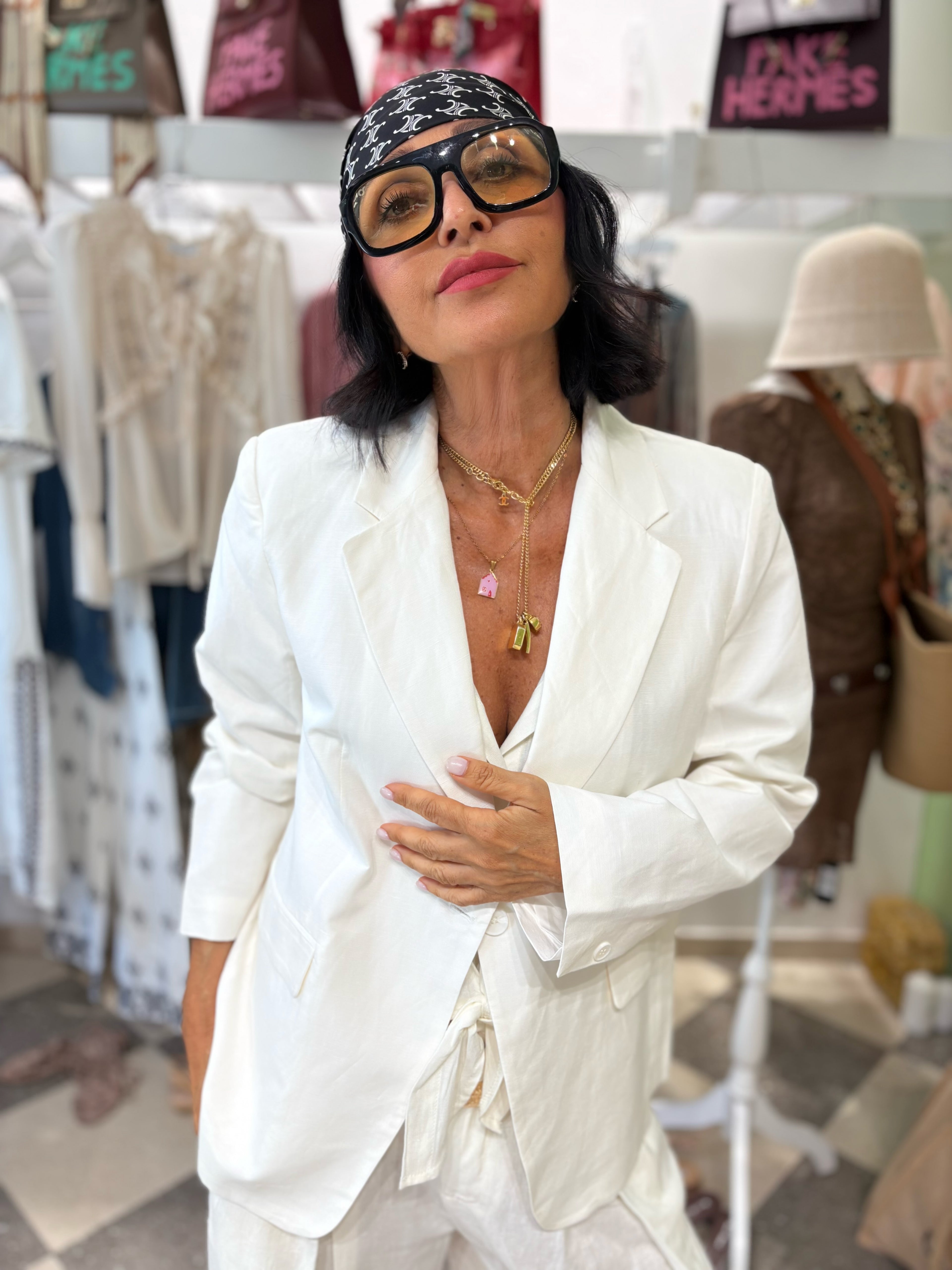 Blazer in misto lino bianco