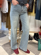 Denim straight leg vita alta