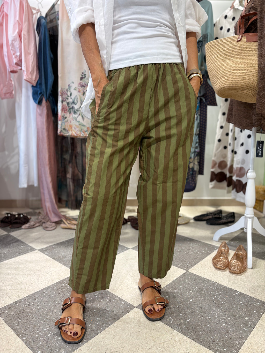 Pantalone in cotone con elastico in vita
