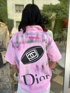 Giacca custom denim rosa - modello manica corta
