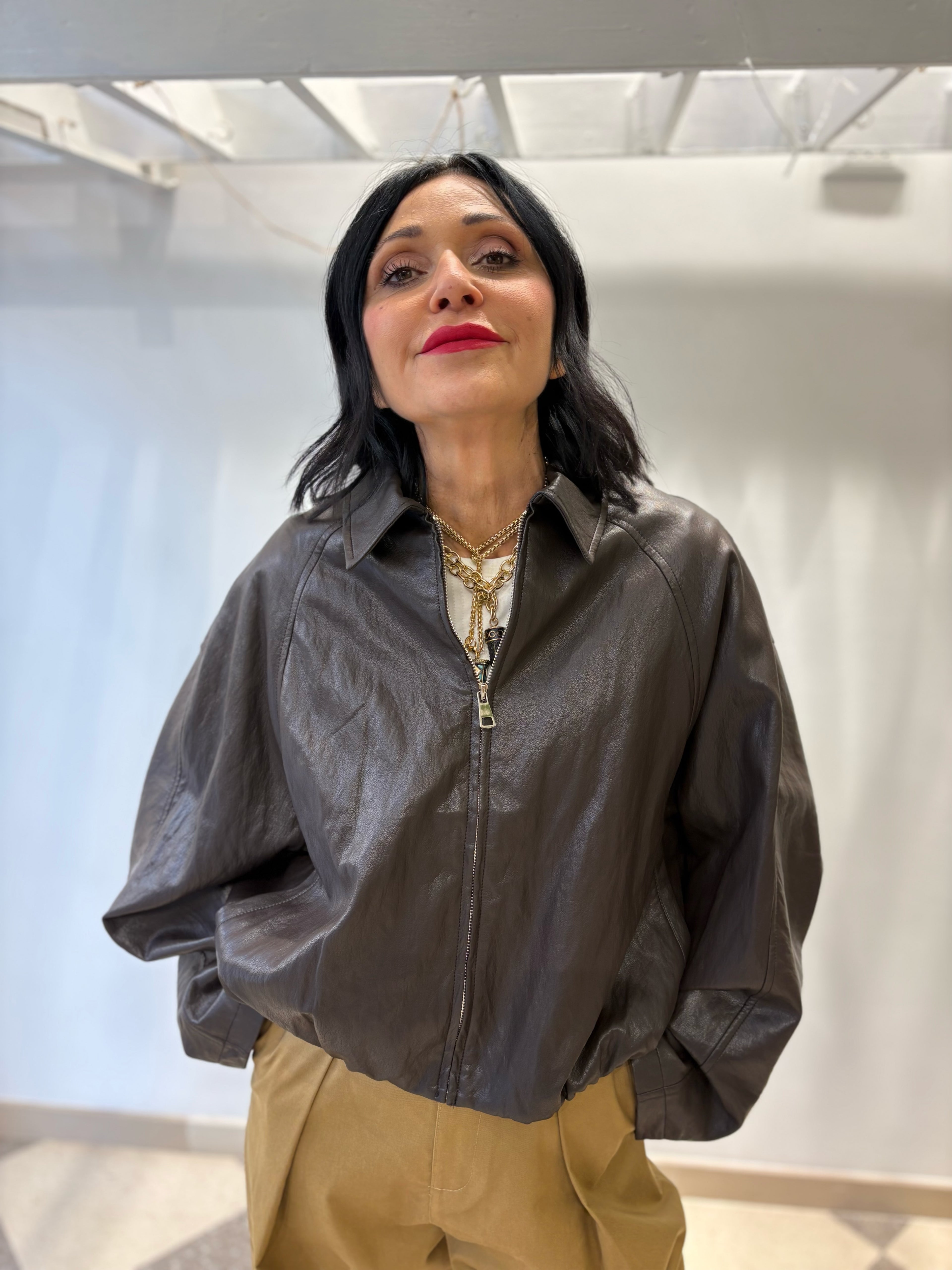 Bomber effetto pelle cioccolato