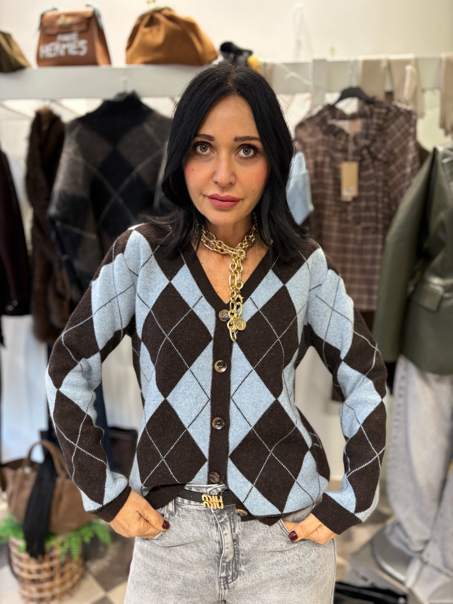 Cardigan rombi con bottoni