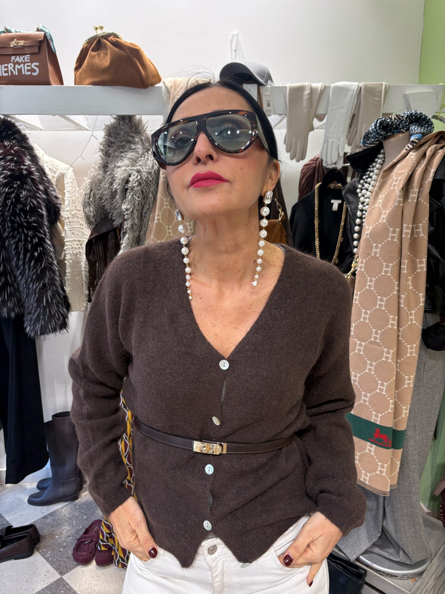 Cardigan con scollo a V in misto lana