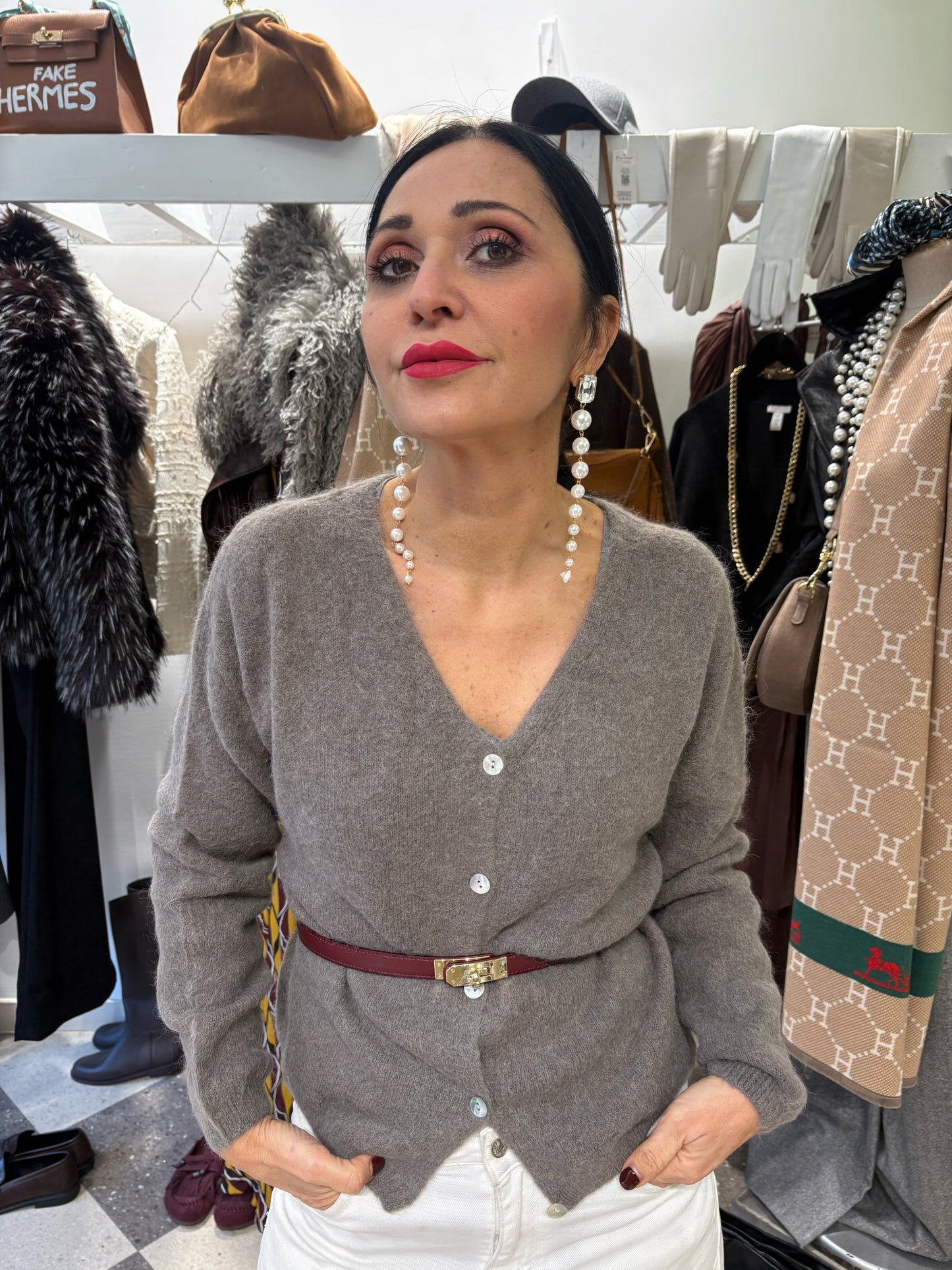 Cardigan con scollo a V in misto lana