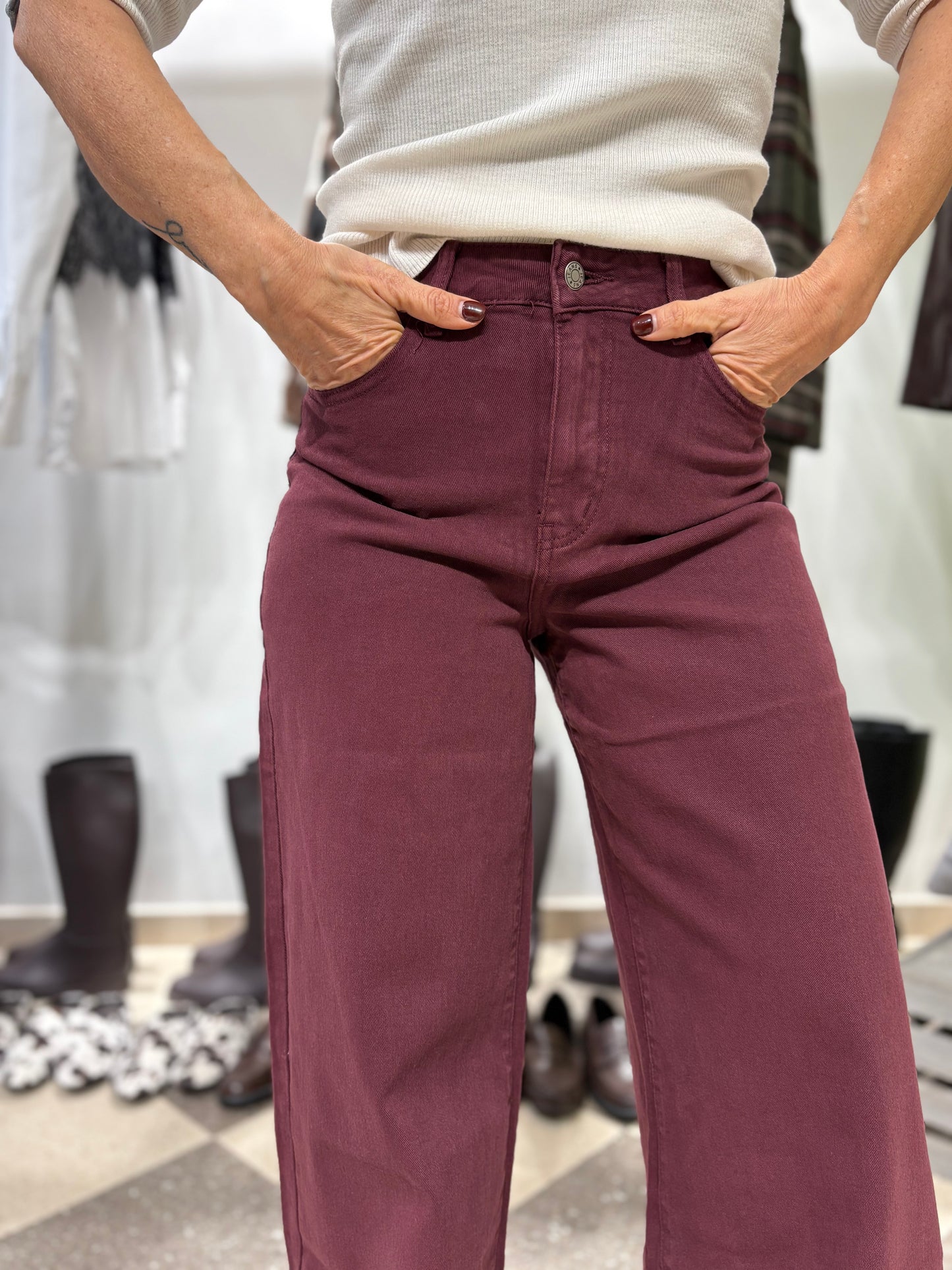 Denim extra wide leg vita alta