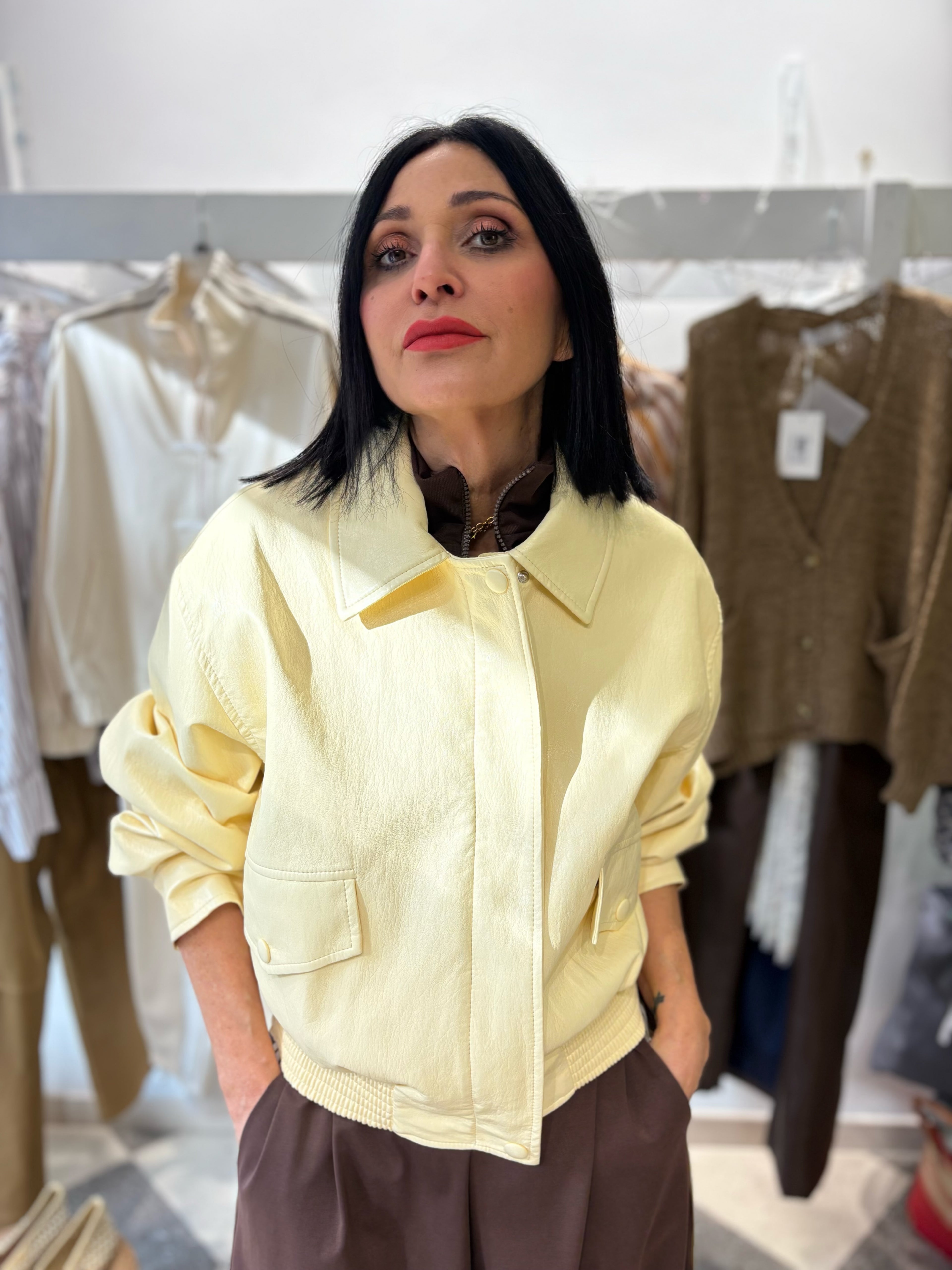 Bomber effetto pelle giallo limone