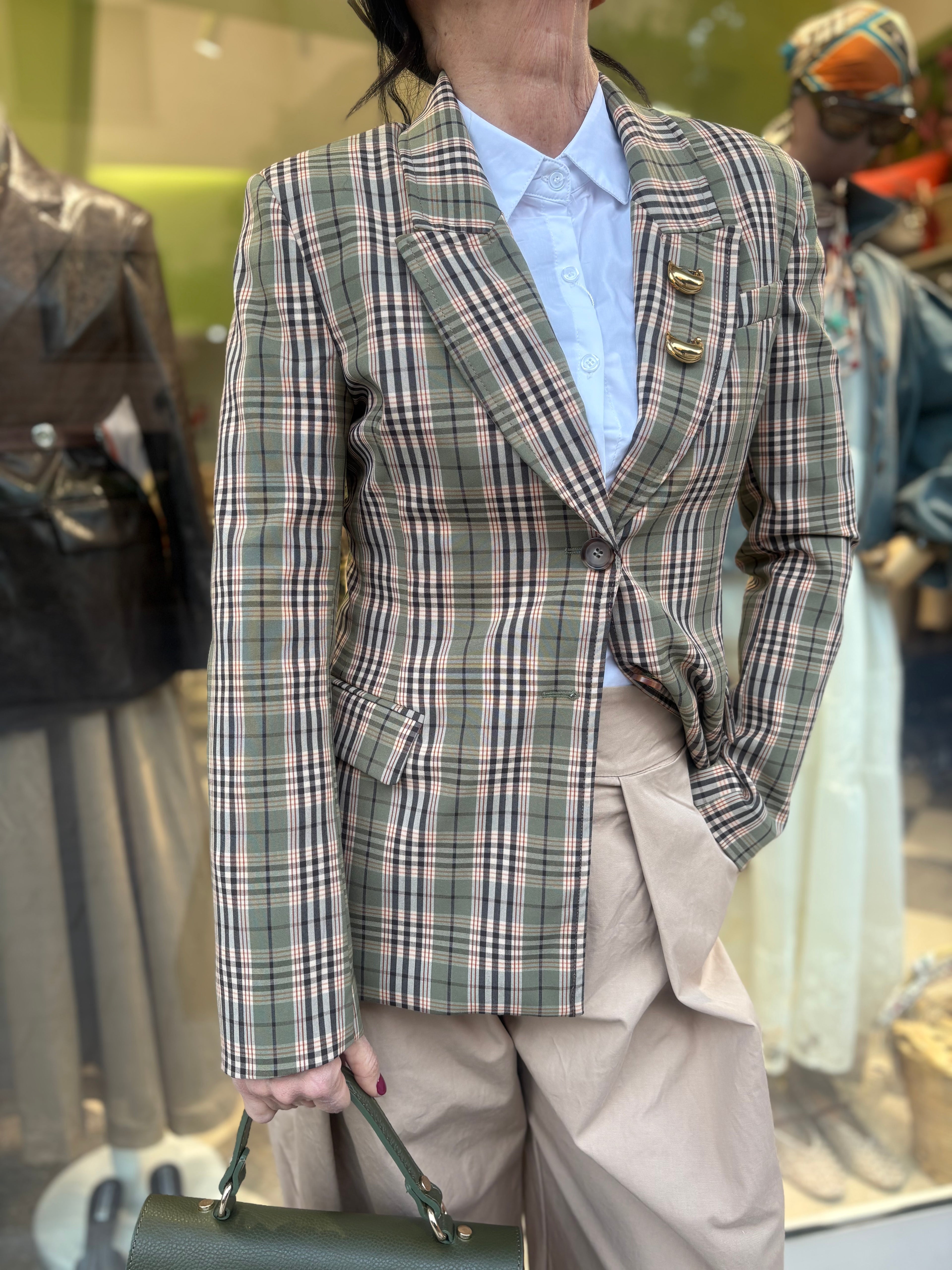 Blazer sagomato stampa scozzese verde salvia