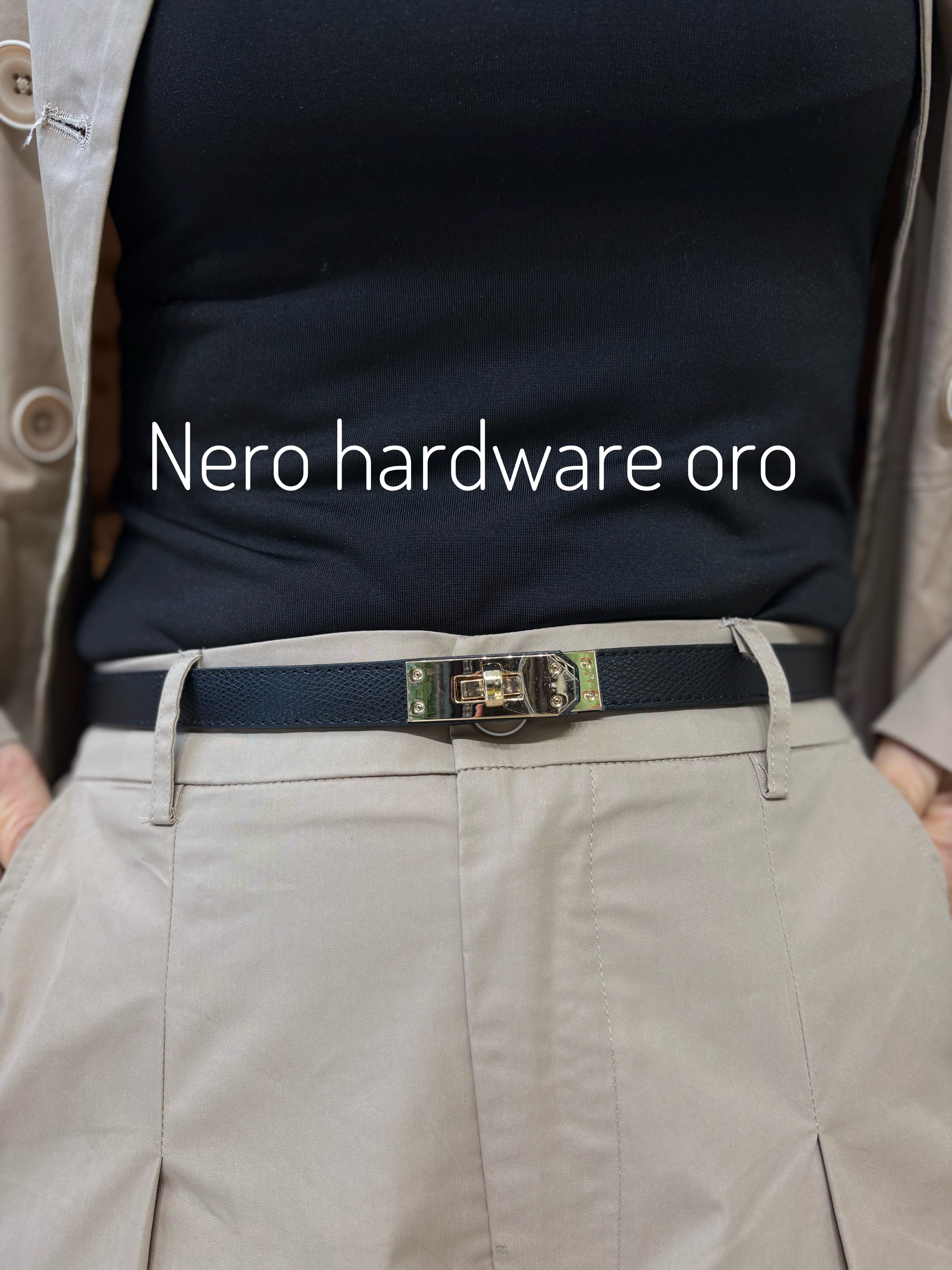 Cintura in vera pelle slim lock in