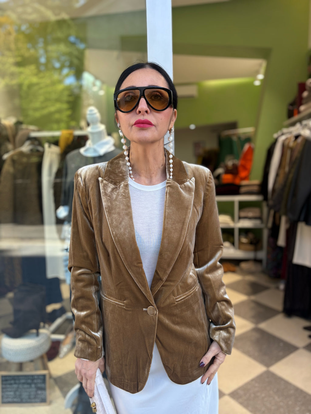 Blazer in velluto caramello