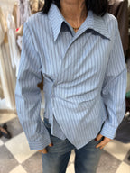 Camicia incrociata gessata azzurro polvere