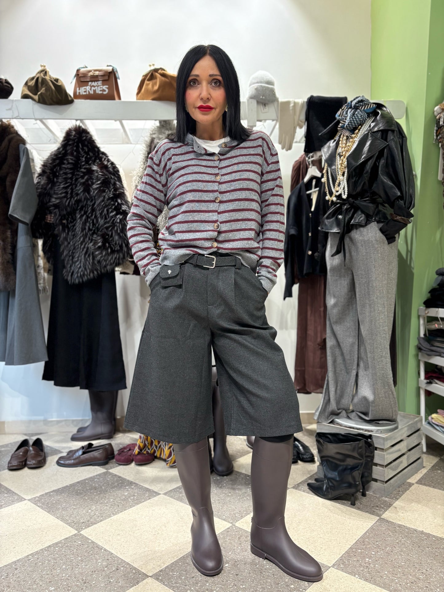 Cardigan in misto cashmere thin stripes