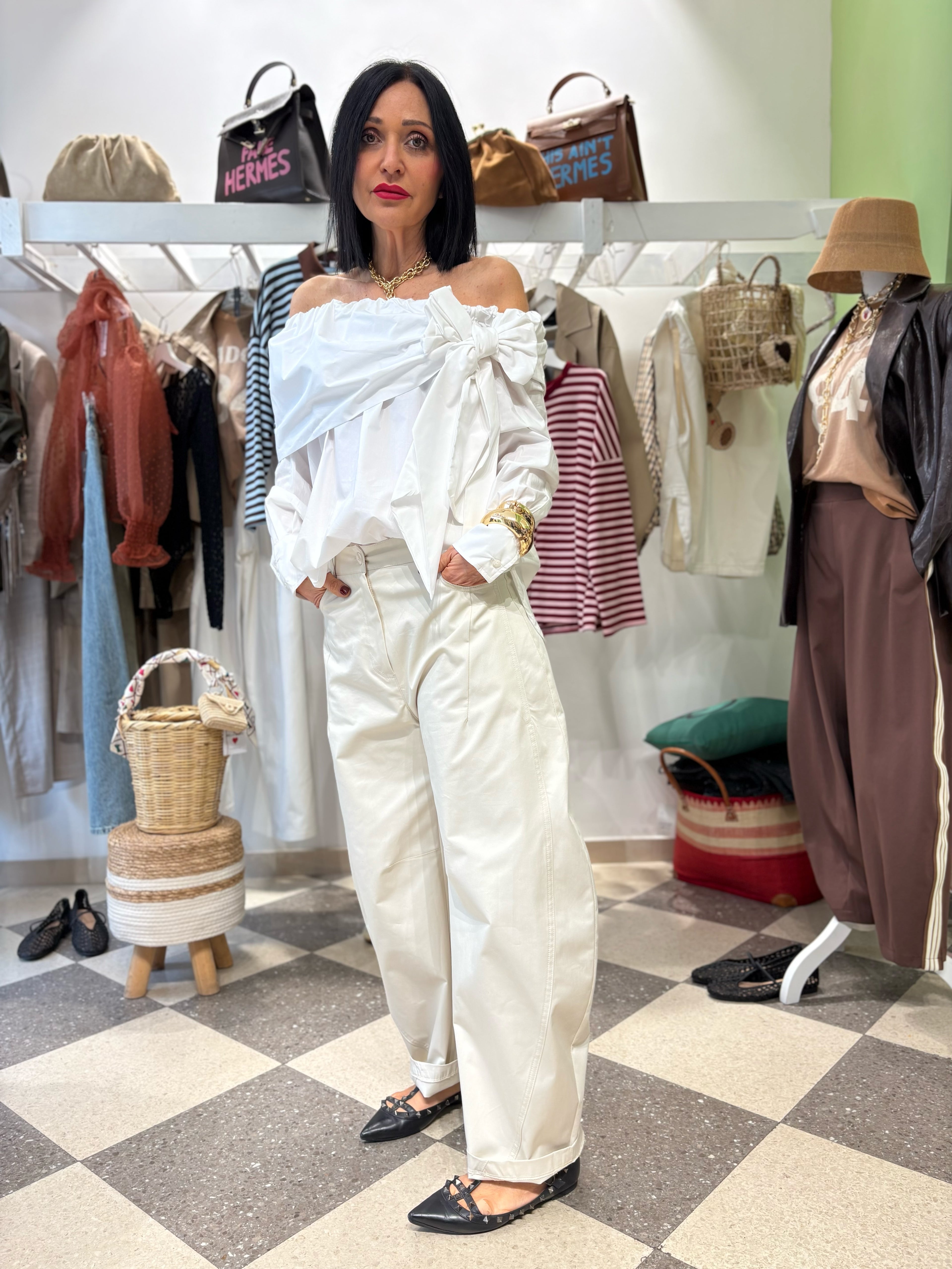 Motel | blusa con spalle scese e dettaglio fiocco