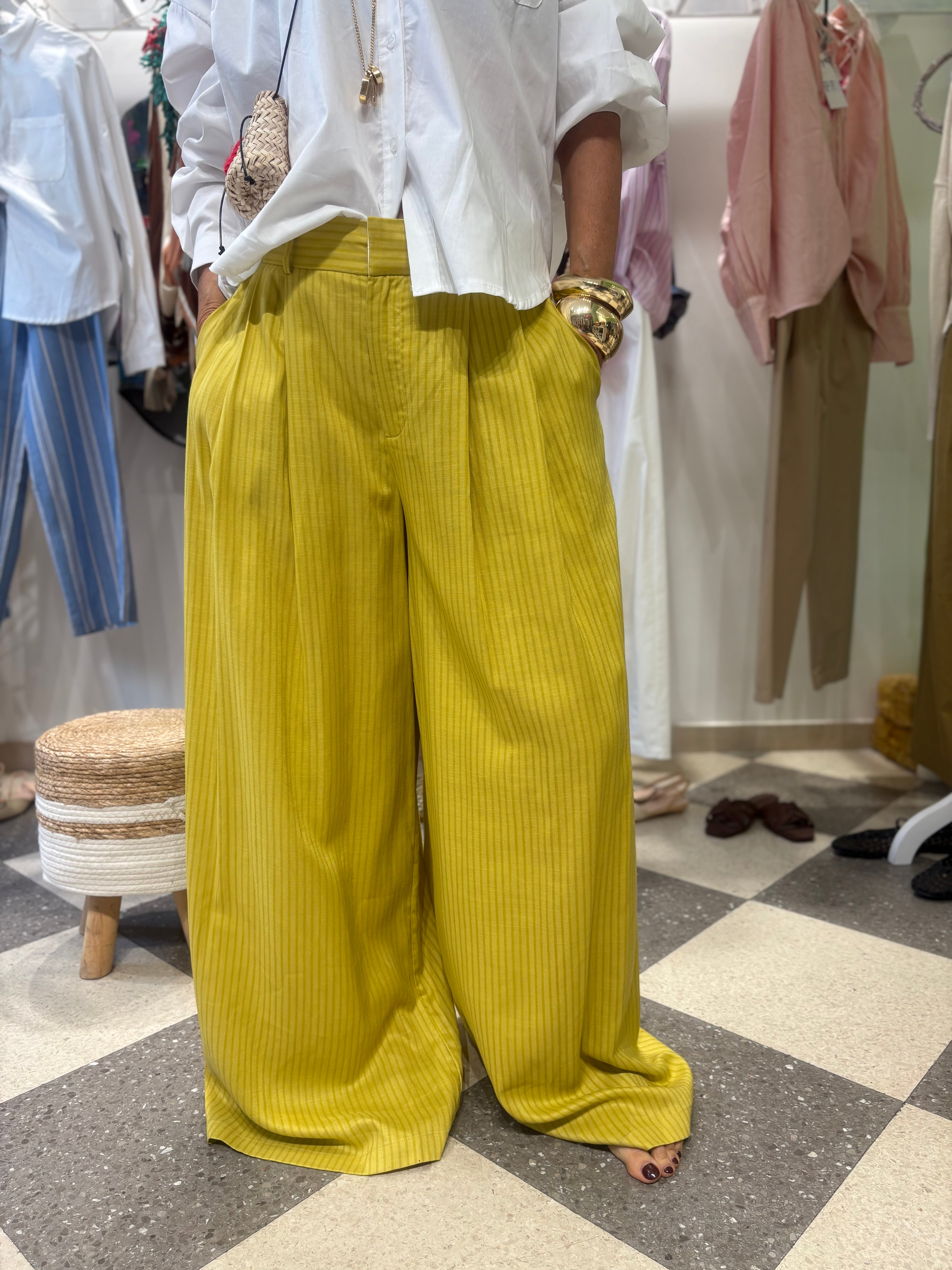 Pantalone gessato a palazzo - Senape