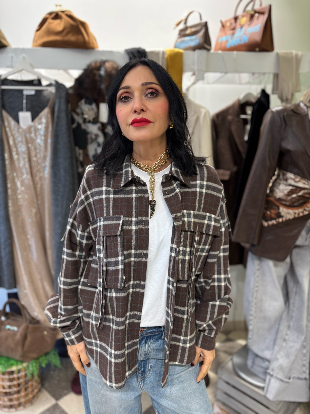 Motel camicia check marrone