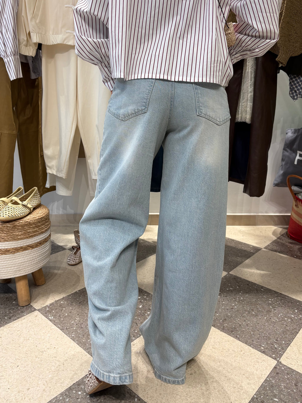 Motel | denim wide leg vita risvoltata