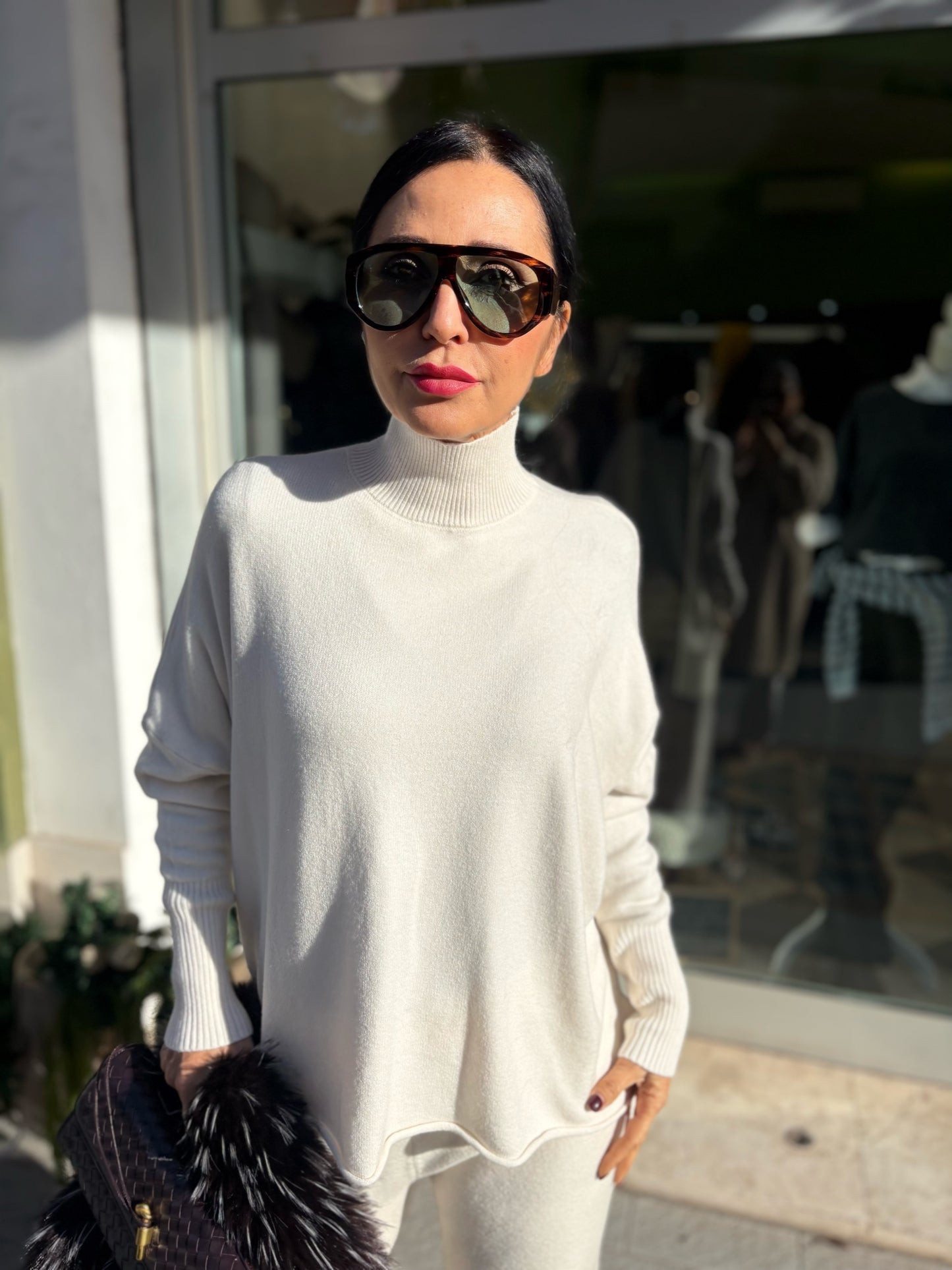 Coordinato in maglia Panna