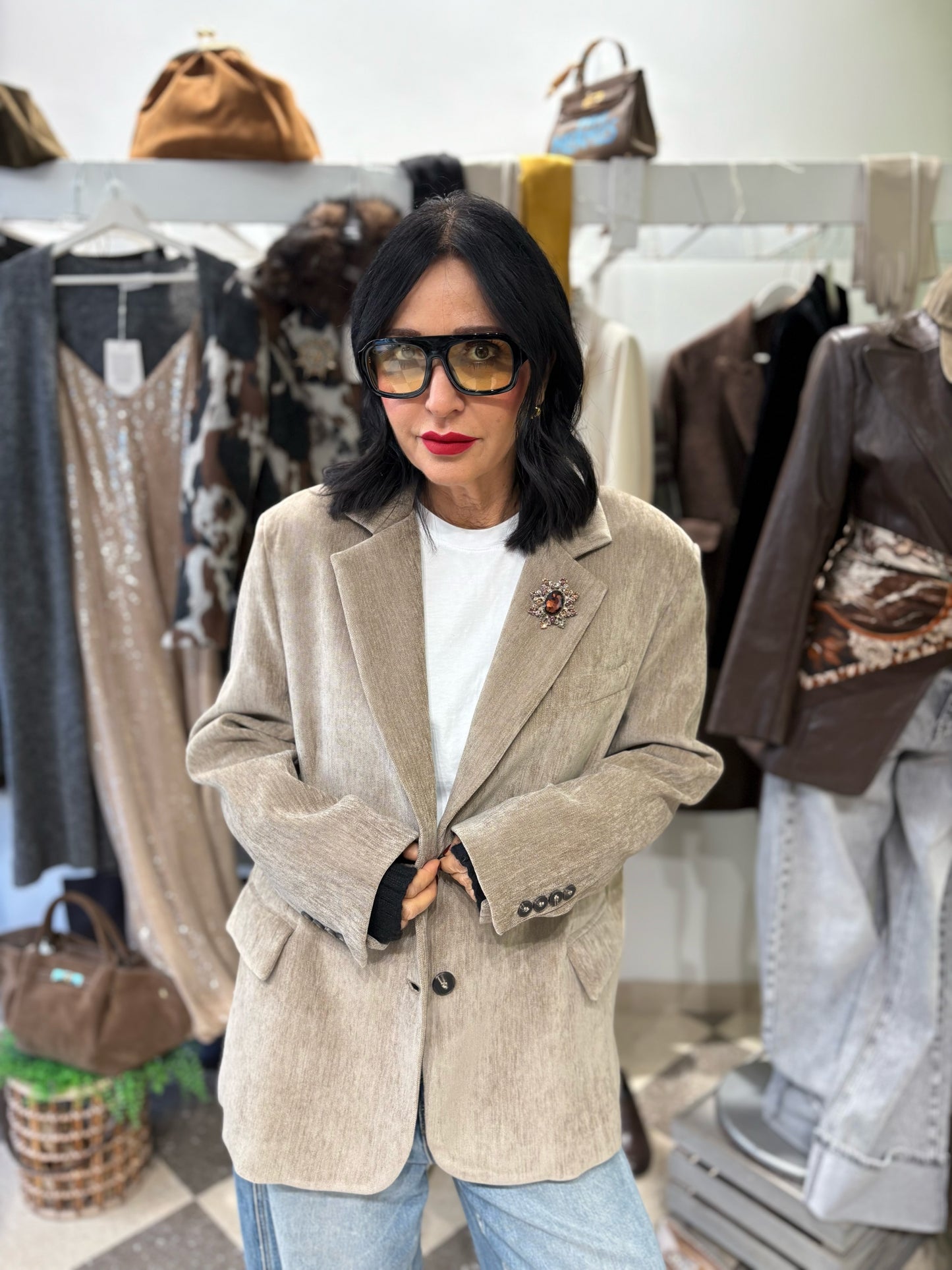 Motel blazer beige soft touch effetto velluto