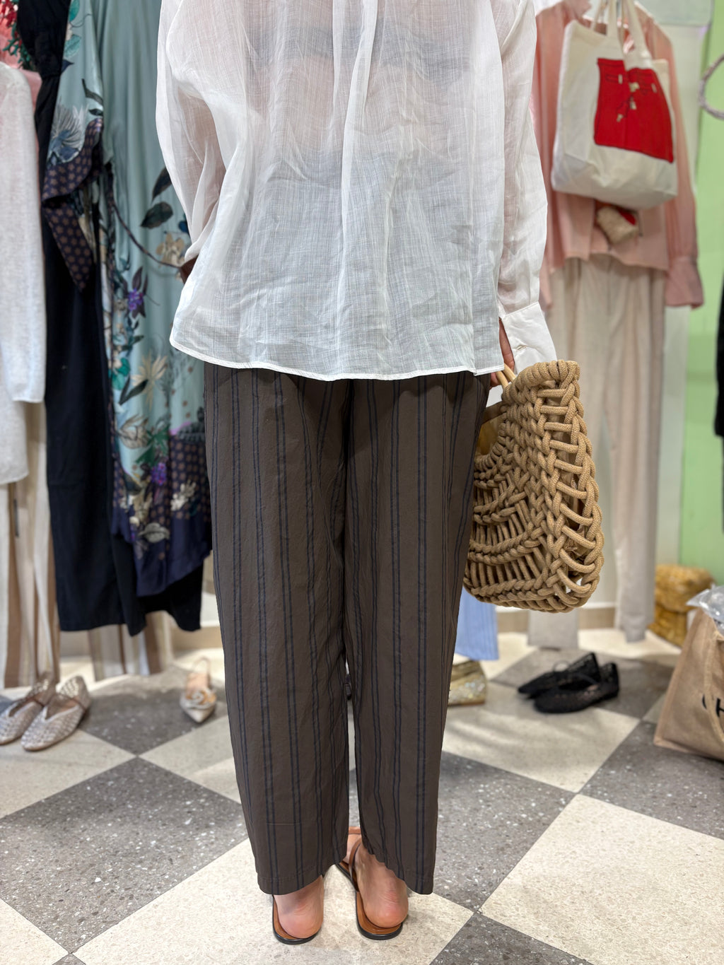 Pantalone gamba dritta- riga blu
