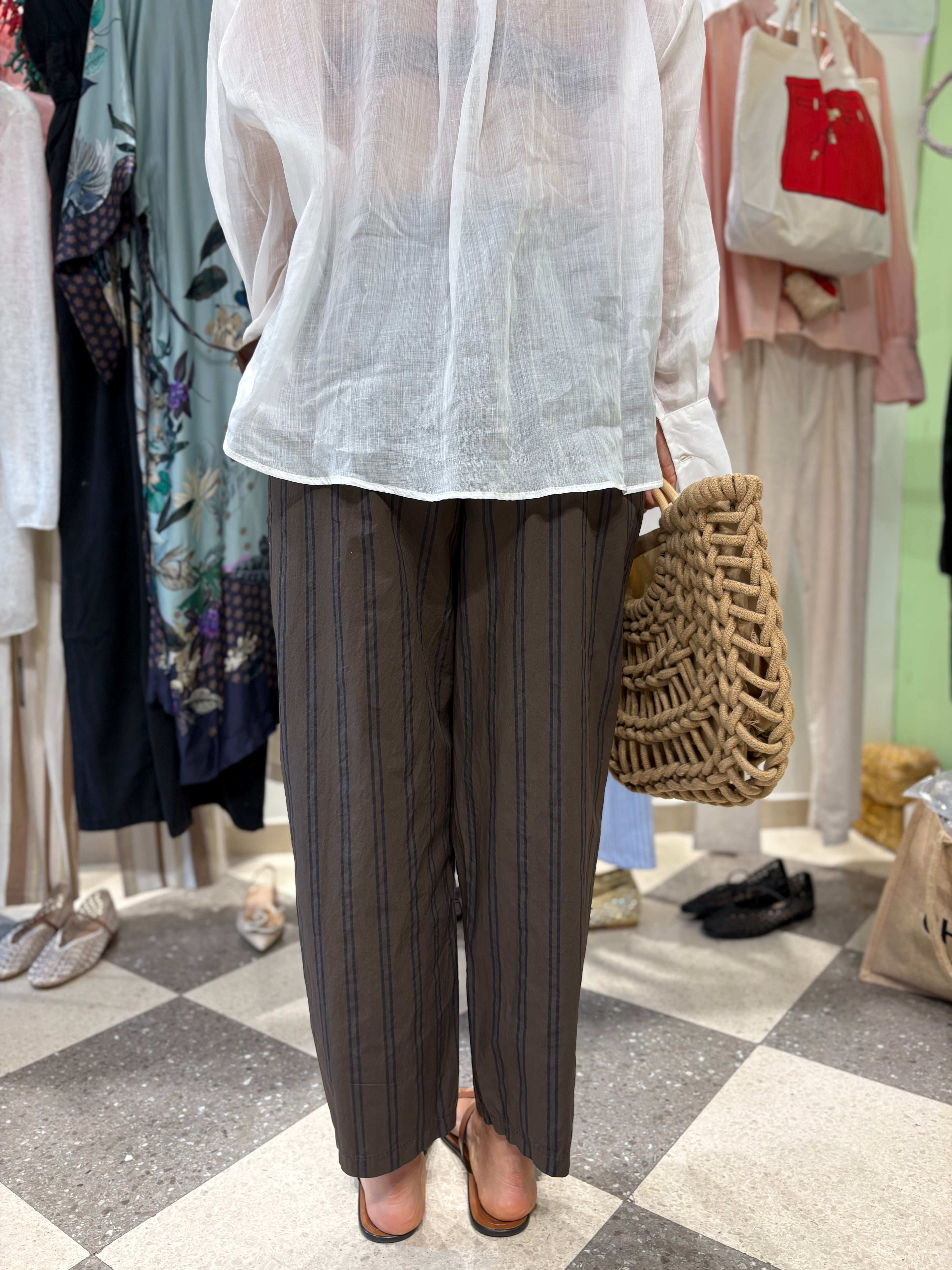 Pantalone gamba dritta- riga blu