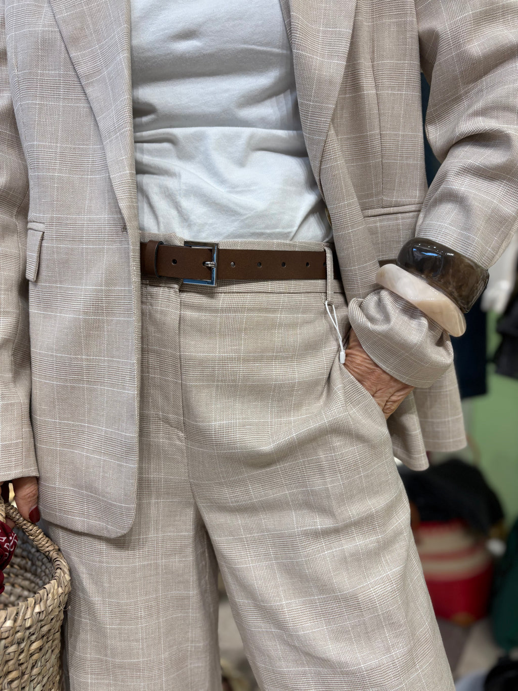 Motel | pantalone palazzo beige check