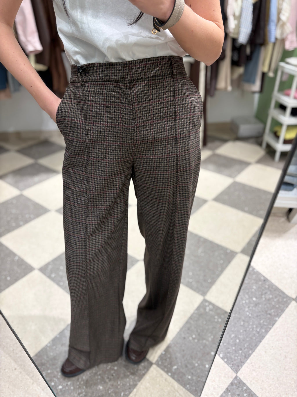 Pantalone palazzo check marrone