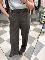 Pantalone palazzo check marrone