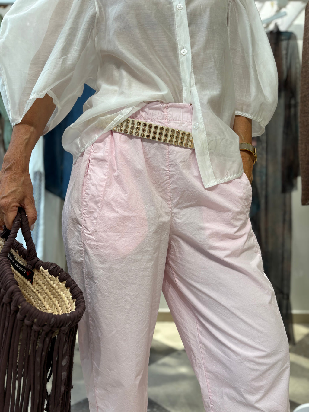 Pantalone con elastico in vita in cotone