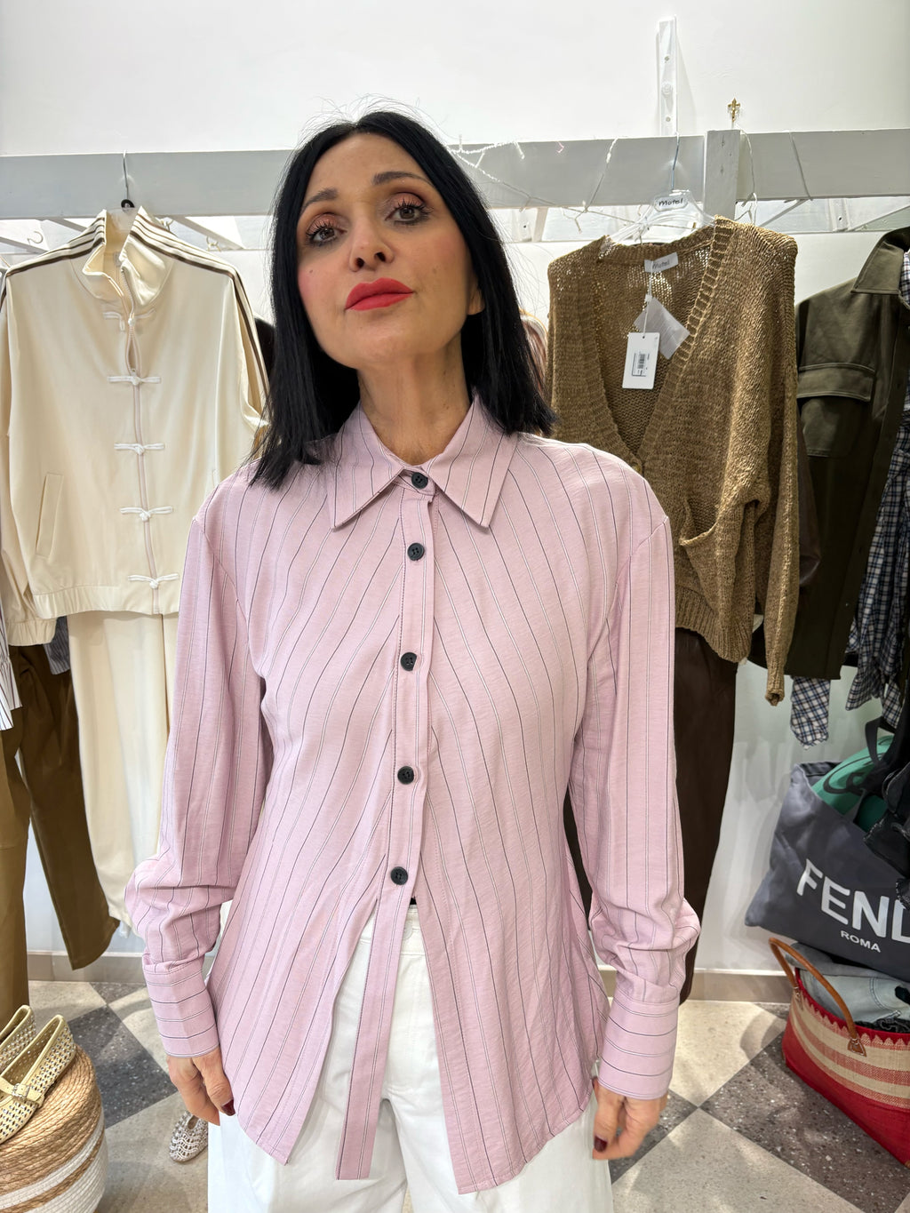 Camicia rosa a righe fit slim