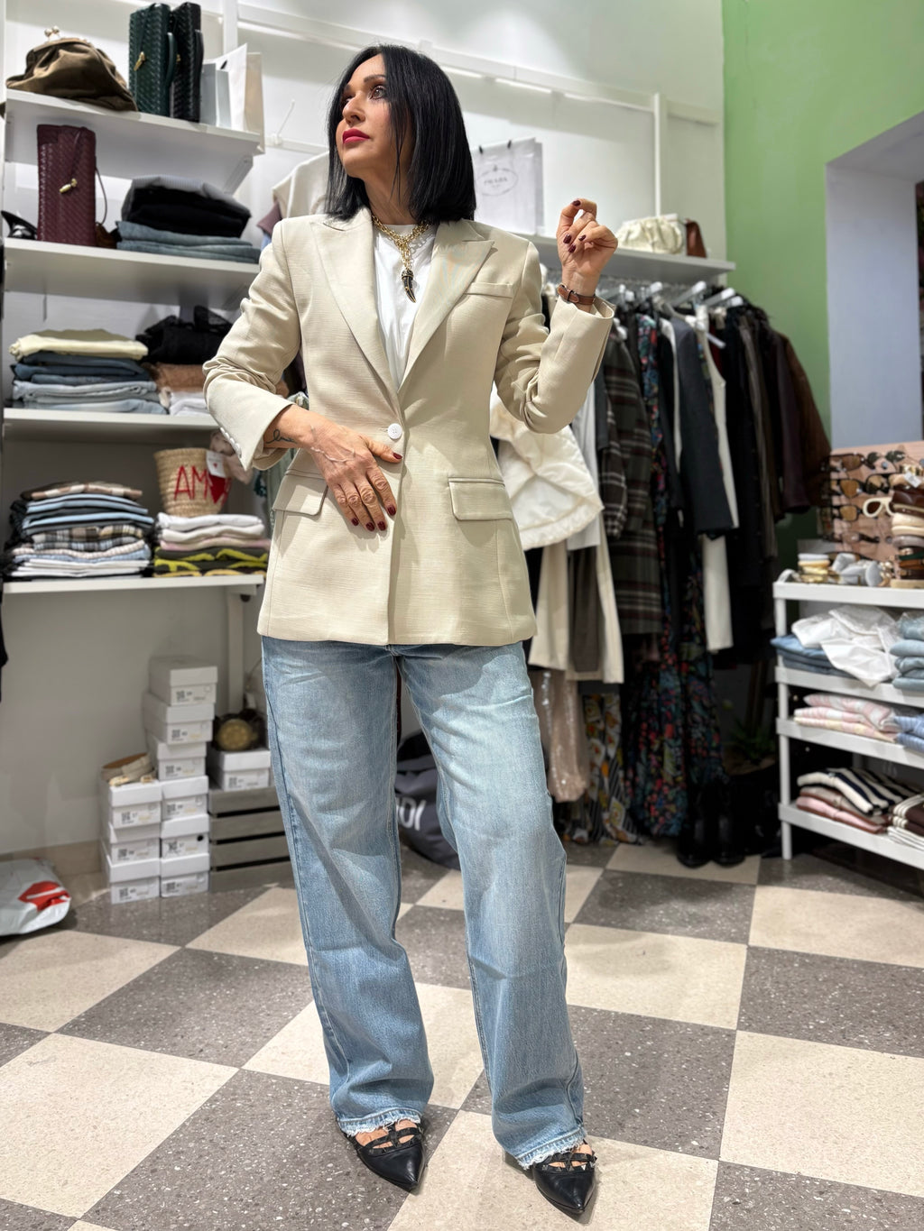 Blazer fit leggermente a clessidra avorio