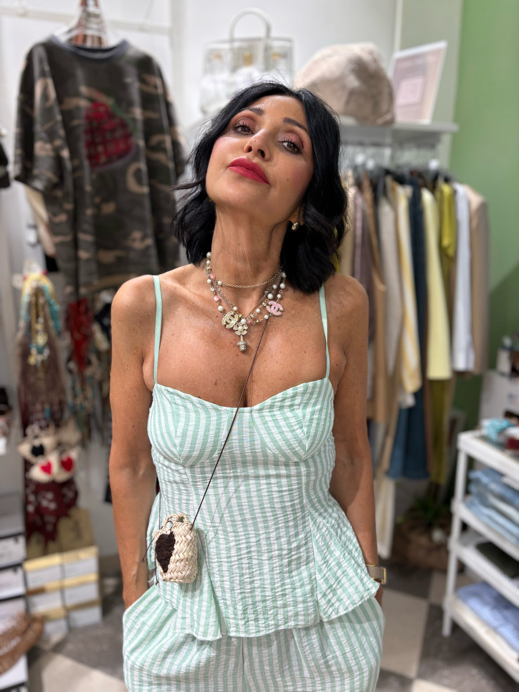 Coordinato top e pantalone a righe