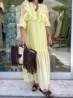 Abito lungo con rouches giallo