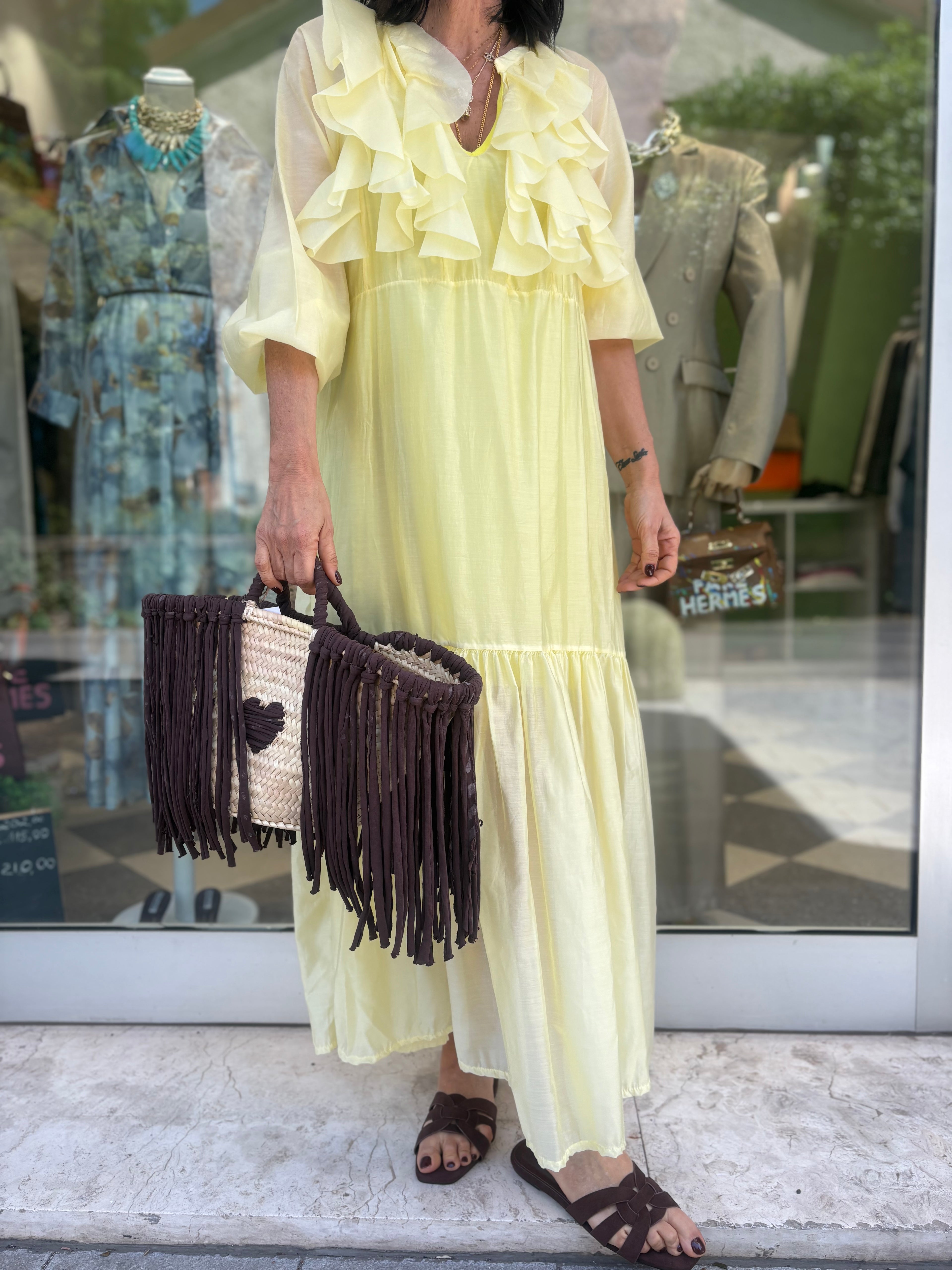 Abito lungo con rouches giallo